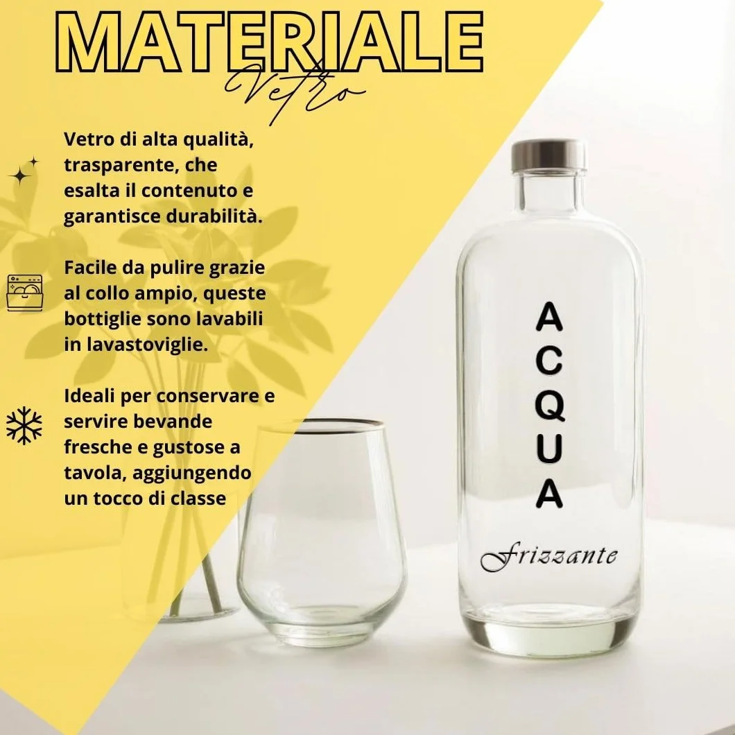 Bottiglie Vetro ARTEMIDE 1 Litro Serigrafia Frizzante Tappo Vite Argento