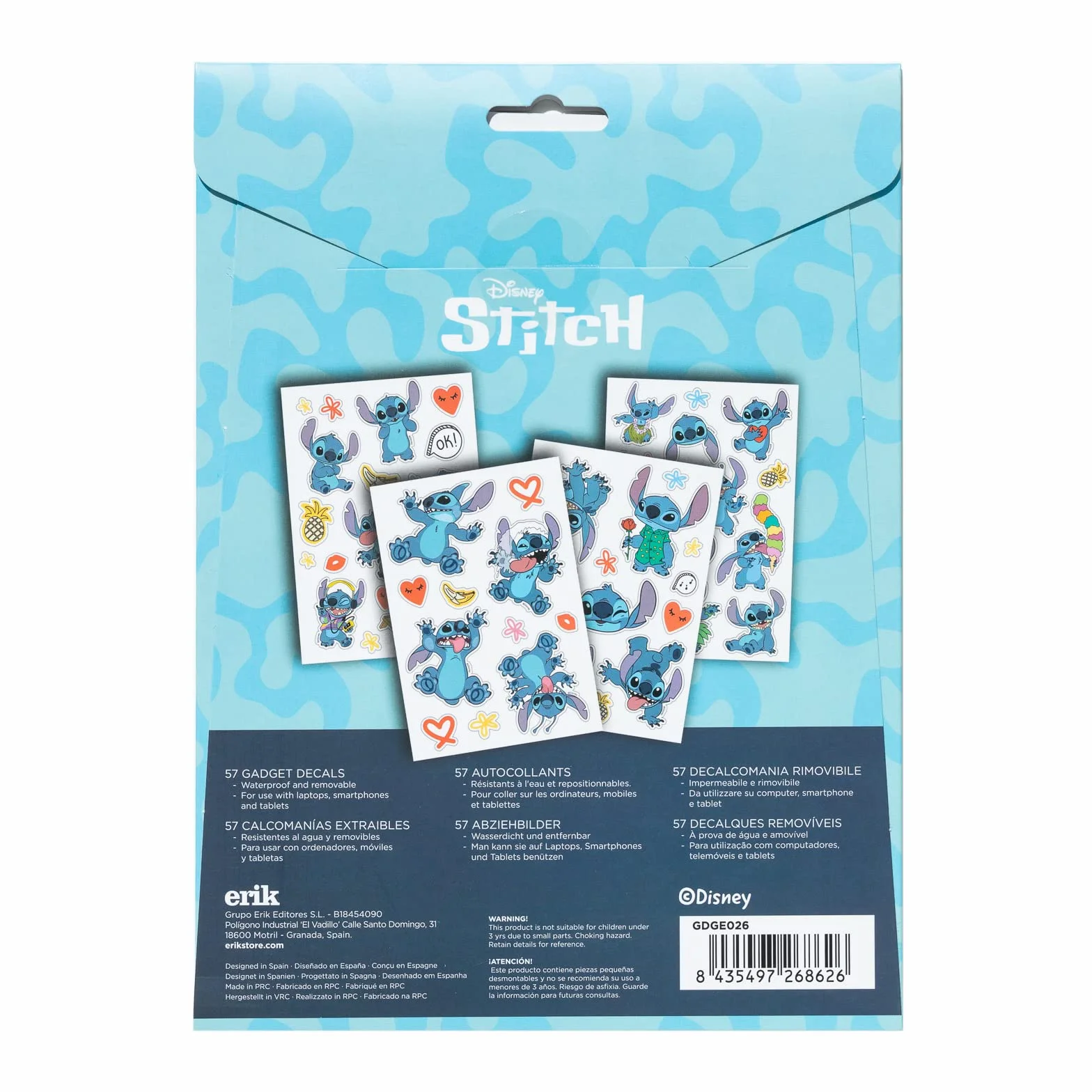 Grupo Erik: Stickers Disney Stitch - Pack di 57 Adesivi Riutilizzabili e Resistenti all'Acqua, Ottimi Come Decorazioni per PC Portatile, Personalizzati o Disney