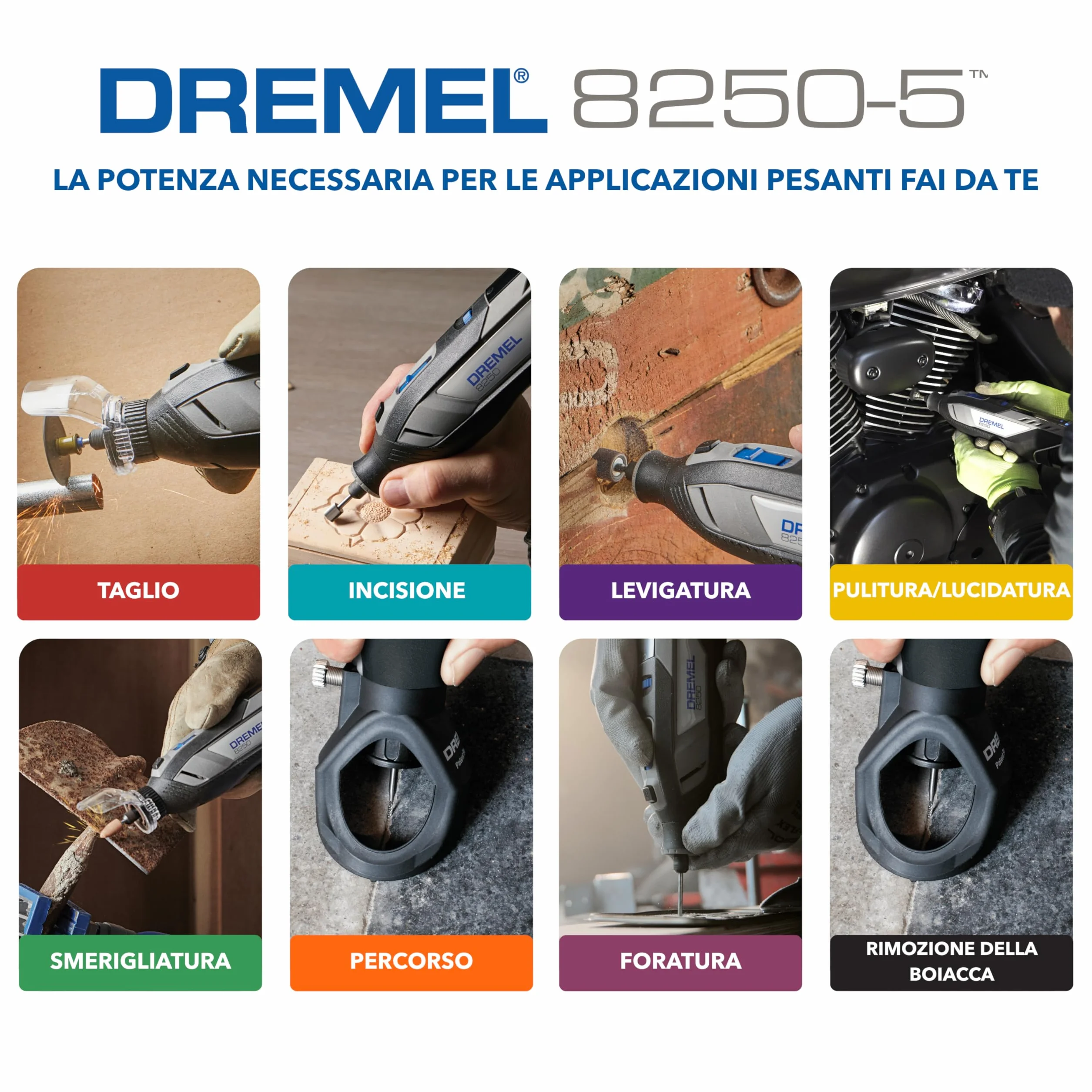 Dremel 8250 Multifunzione Rotativo Senza Fili 12V Brushless 5.000-30.000 giri/min con 65 Accessori e 2 Batterie