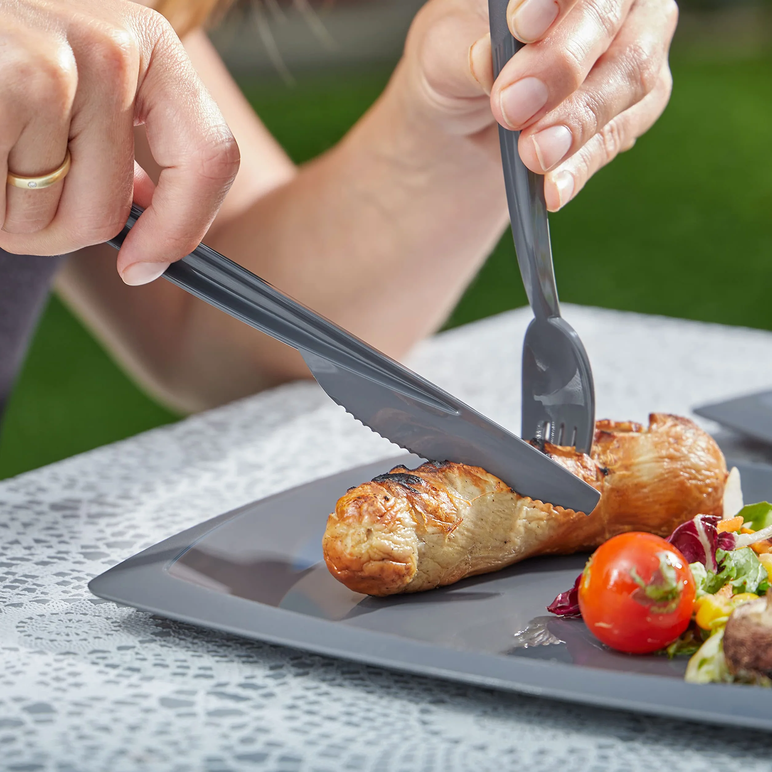 Grizzly Set di posate in plastica 20 coltelli riutilizzabili lavabili in lavastoviglie antracite