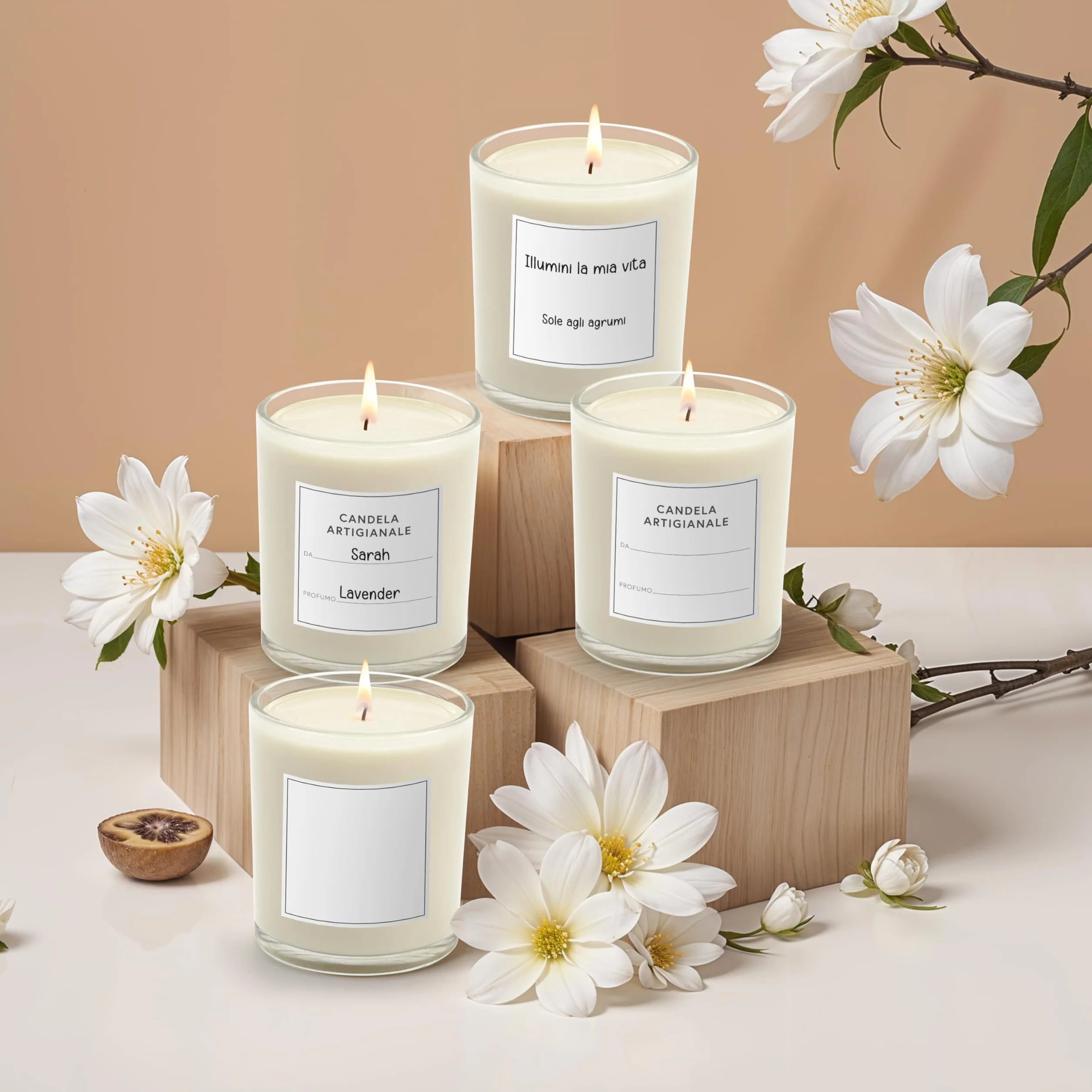 Winter Shore Barattolo di Vetro da 300 ml con Coperchio di Bambù (16 Pezzi) - Kit per Candele, Barattoli di Vetro Premium, Stoppini ed Etichette - Contenitori per Empty Candle