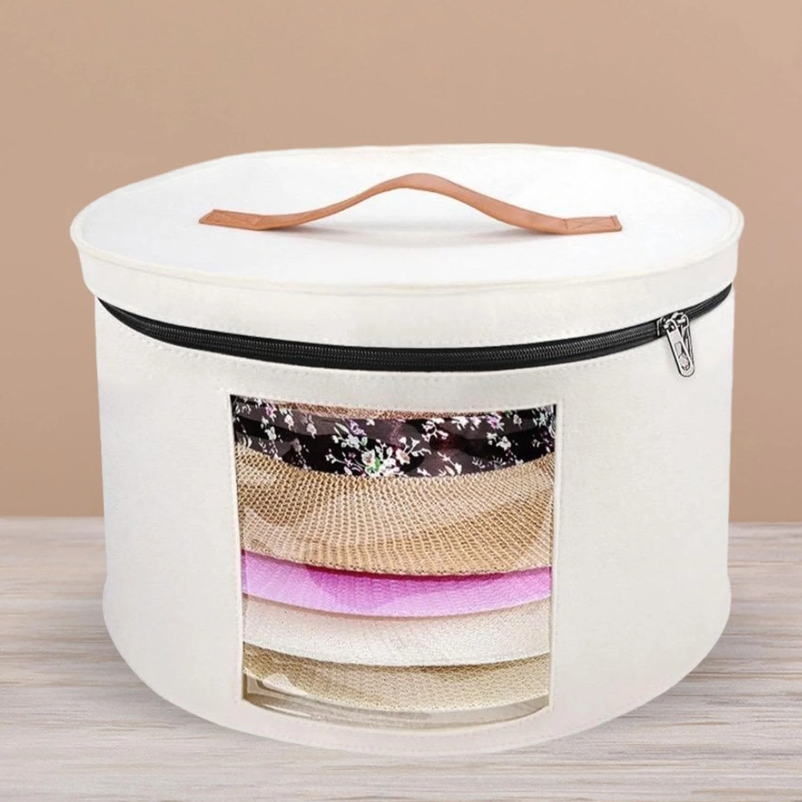 Baoblaze Scatola per Cappelli con Coperchio Antipolvere Pieghevole Rotonda Bianco 40x26 cm