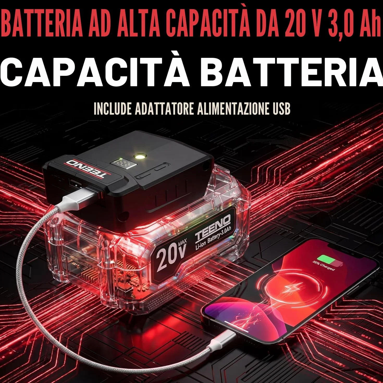 Kit Combinato Wireless 20V TEENO, Strumento Multifunzionale 8 in 1 con Custodia, Trapano, Sega a Catena, Cef A Urto, Levigatrice