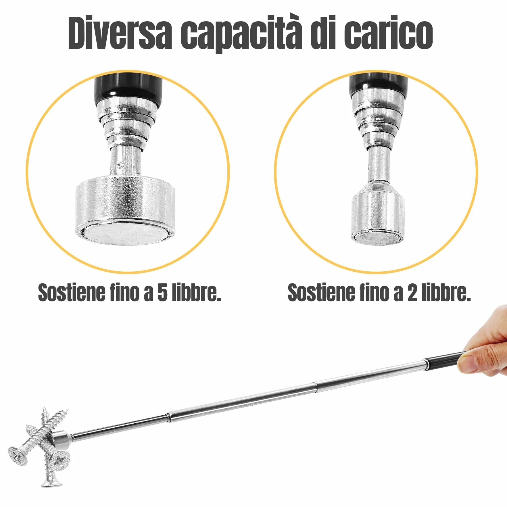 2 Raccolta Magnetico.Sollevatore Magnetico.Spazzatrici Magnetiche.Calamita Telescopica Sollevatore per Chiavi,Monete,Viti,Penne e Oggetti Metallici.Fino a 62 cm