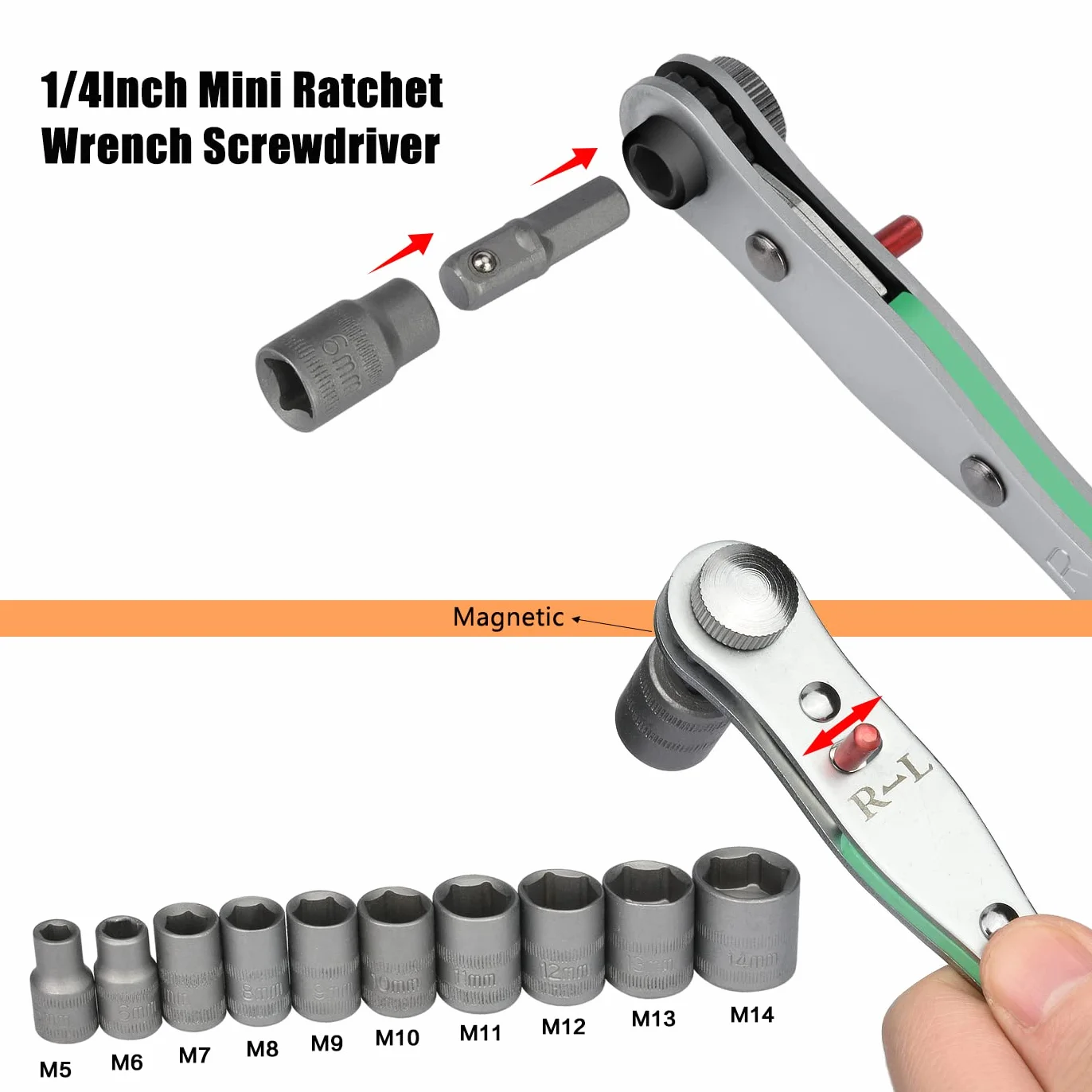 Set di Chiavi a Bussola 38 Pezzi 1/4" con Barra di Prolunga e Barra Scorrevole