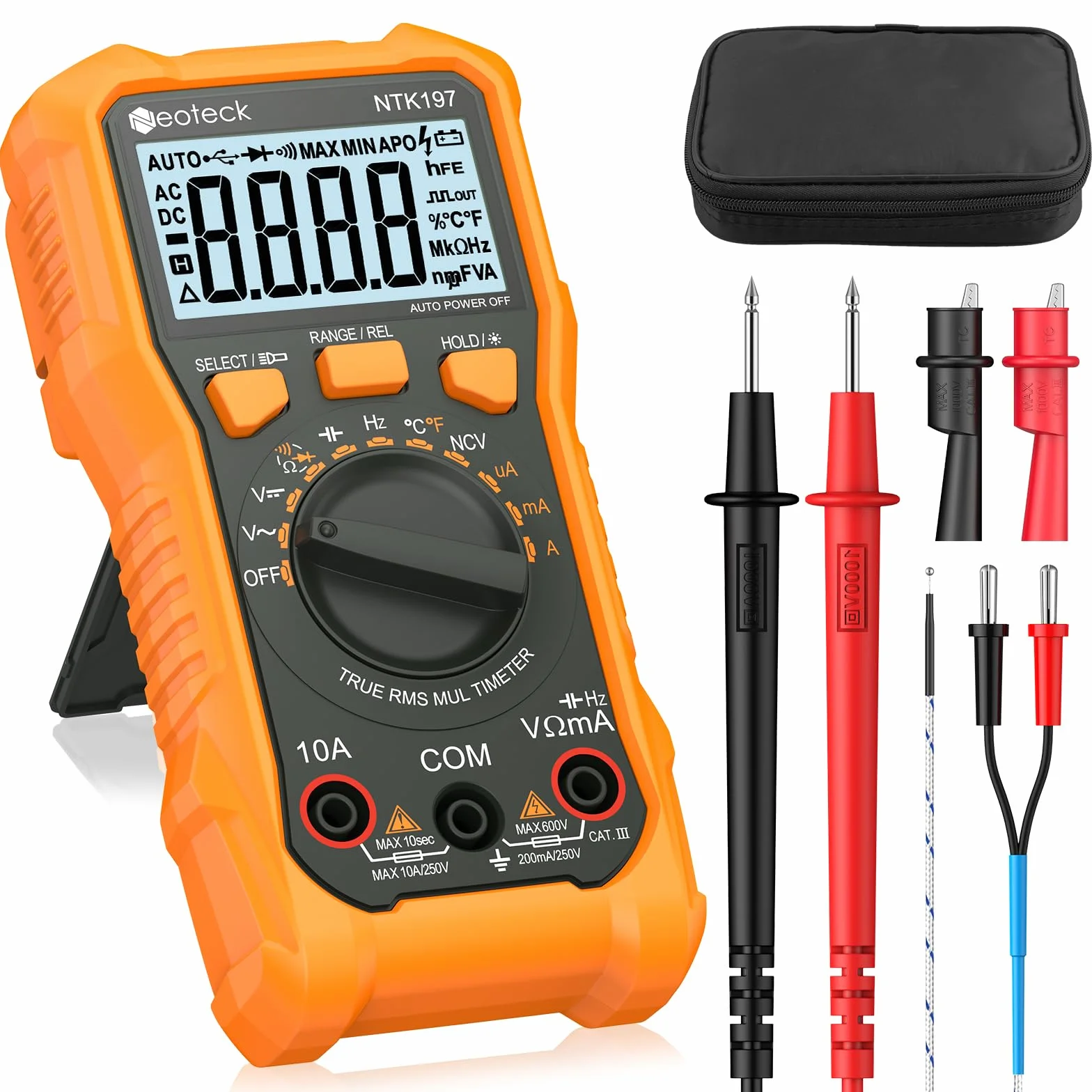 Neoteck Multimetro Digitale 2000 Conteggi AC DC Corrente Tensione Resistenza Capacitanza NCV Frequenza Temperatura Digital Multimeter Con Display LCD Tester Multimetro con Clip a Coccodrillo