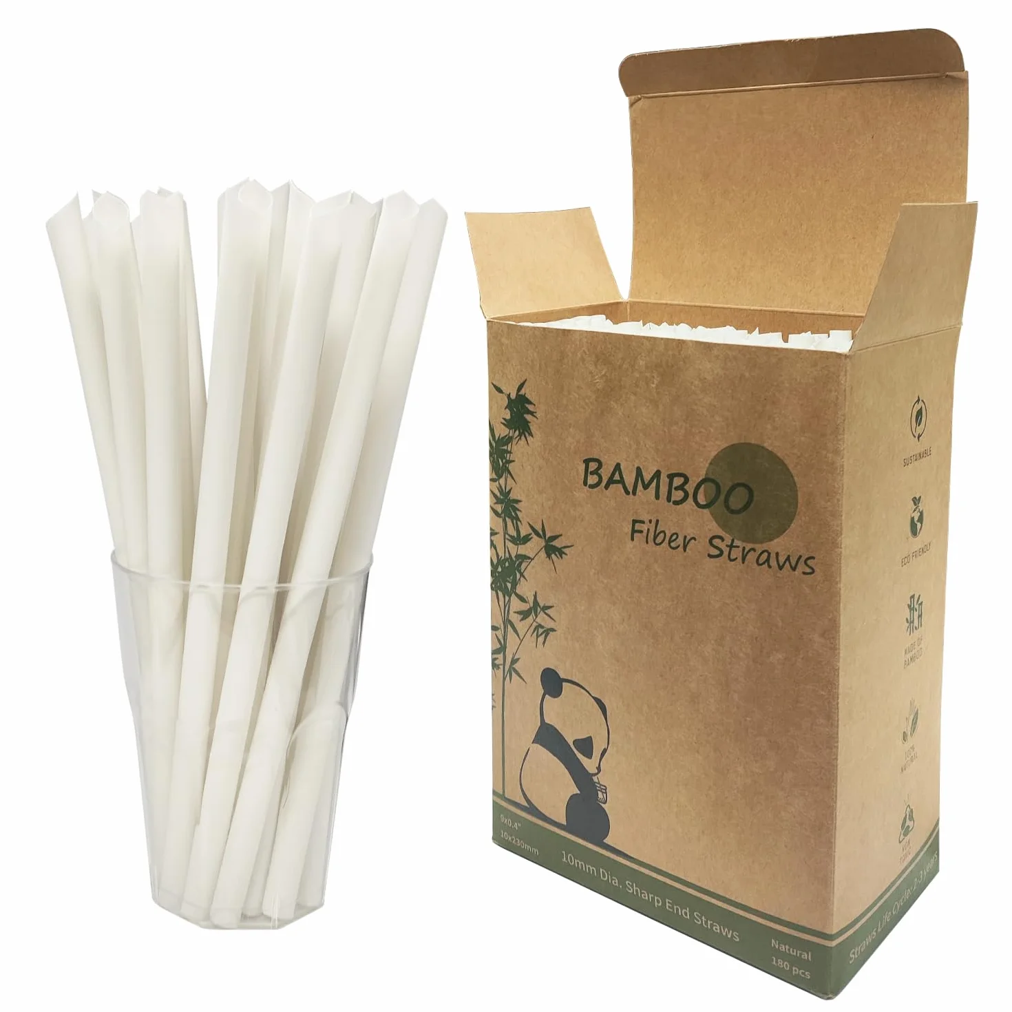 180 Pezzi Larghe Boba Cannucce in Bambù 230 x 10 mm, Wide Mouth Bambù Jumbo Smoothie Cannucce in Fibra - Ideali per Bevande, Cocktail, Eventi e Feste - 100% Ecologiche & Biodegradabili