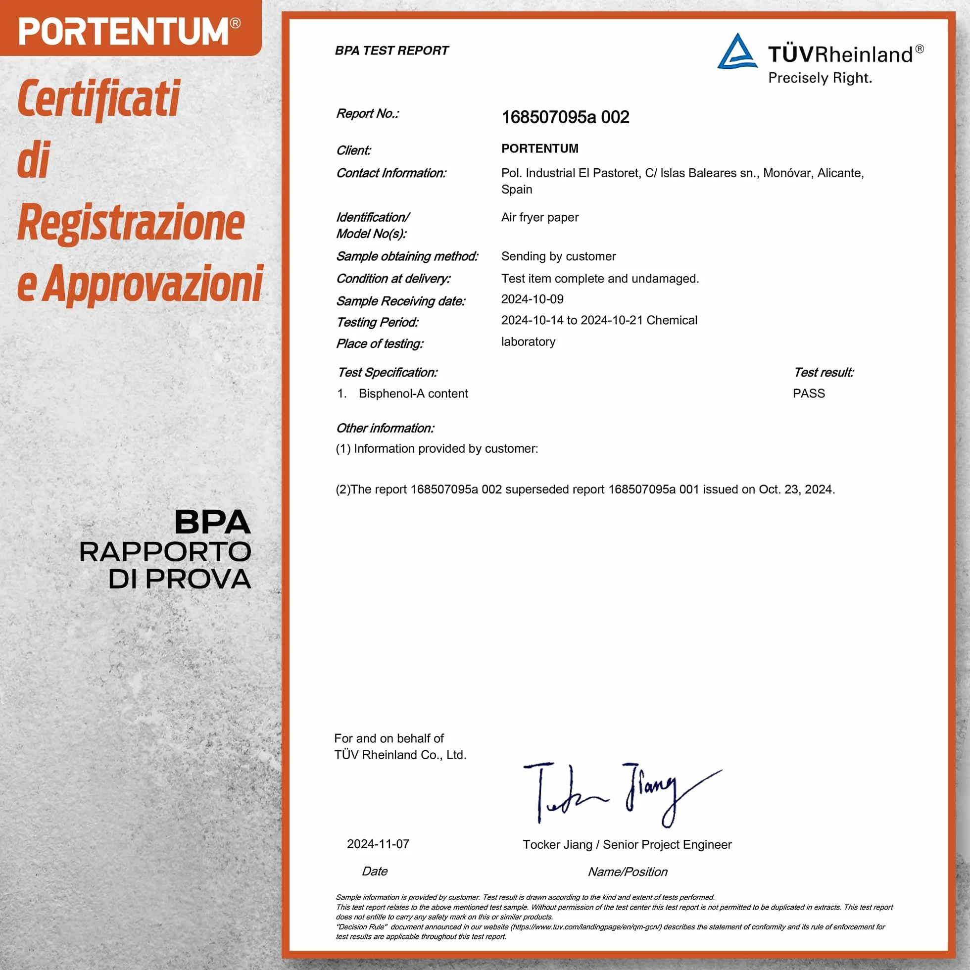 PORTENTUM Carta forno per friggitrice ad aria 100 unità quadrate 20–24 cm 5–8 L BPA Free