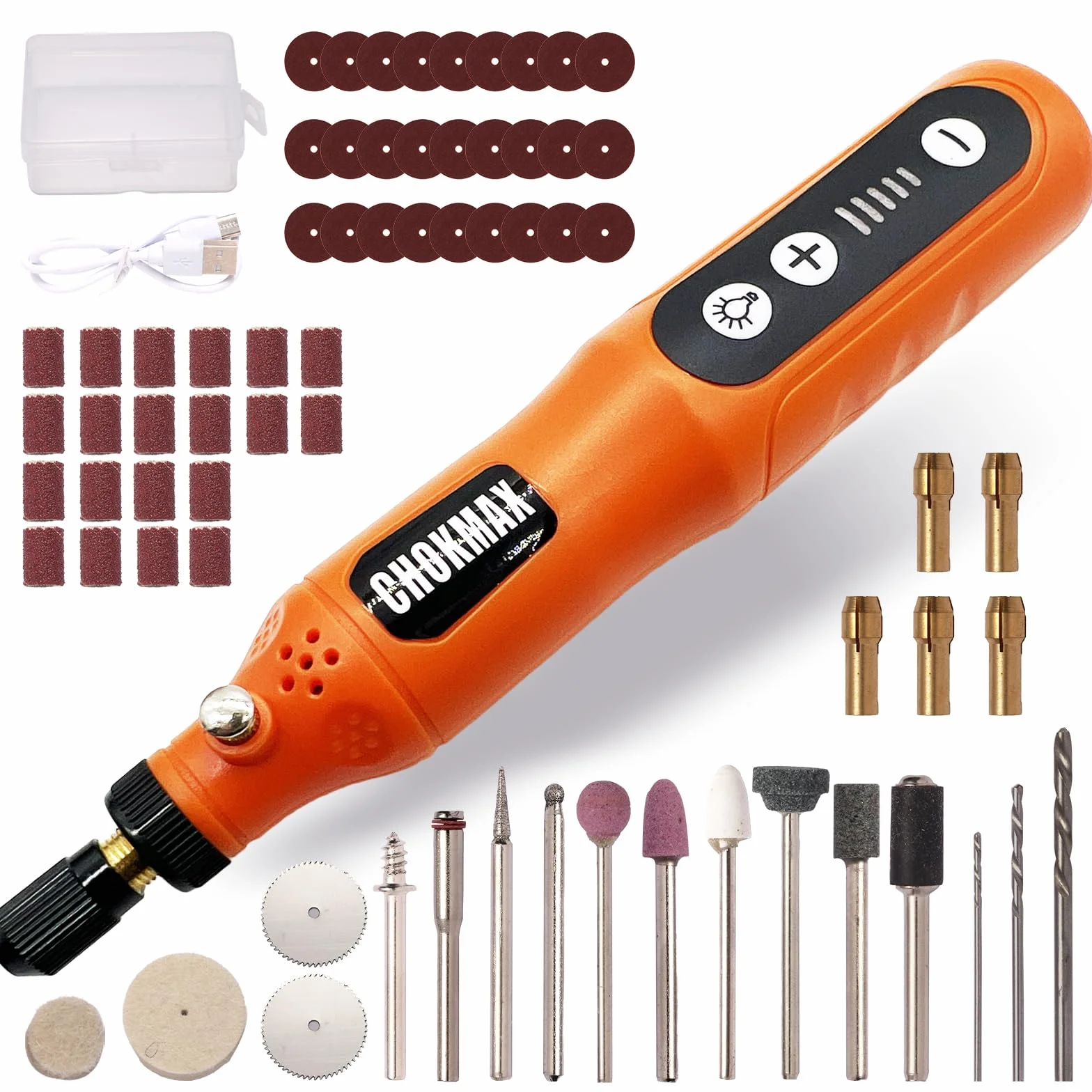 Mini utensile rotante senza fili, kit smerigliatrice 5 velocità con 72 accessori, luce LED, ricarica tipo C
