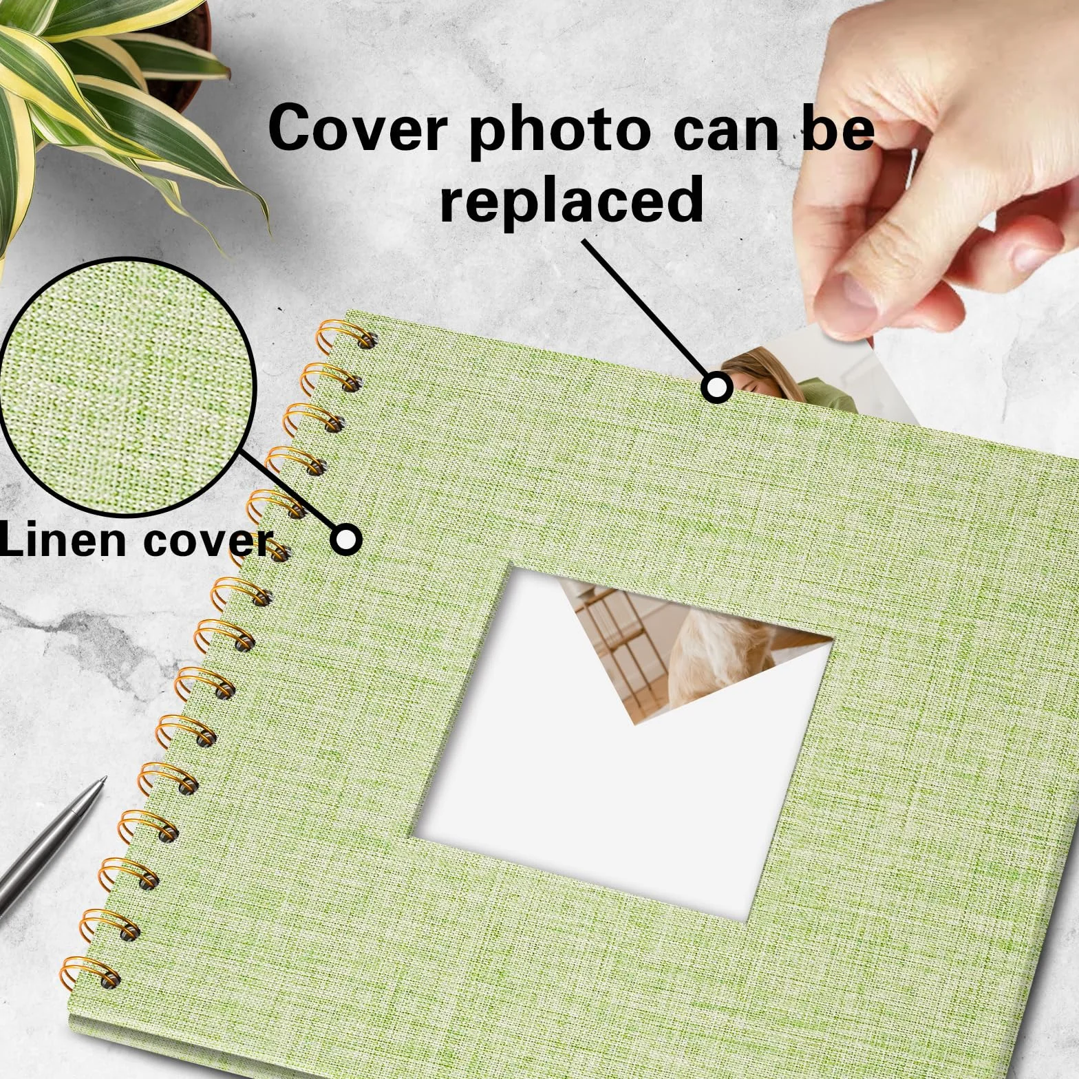 Vienrose Album Fotografico in Lino, 20,5 x 20,5 cm Libro dei Ricordi con 40 Pagine Bianche Fai Da Te per Viaggi Famiglia Matrimonio Natale, Verde erba