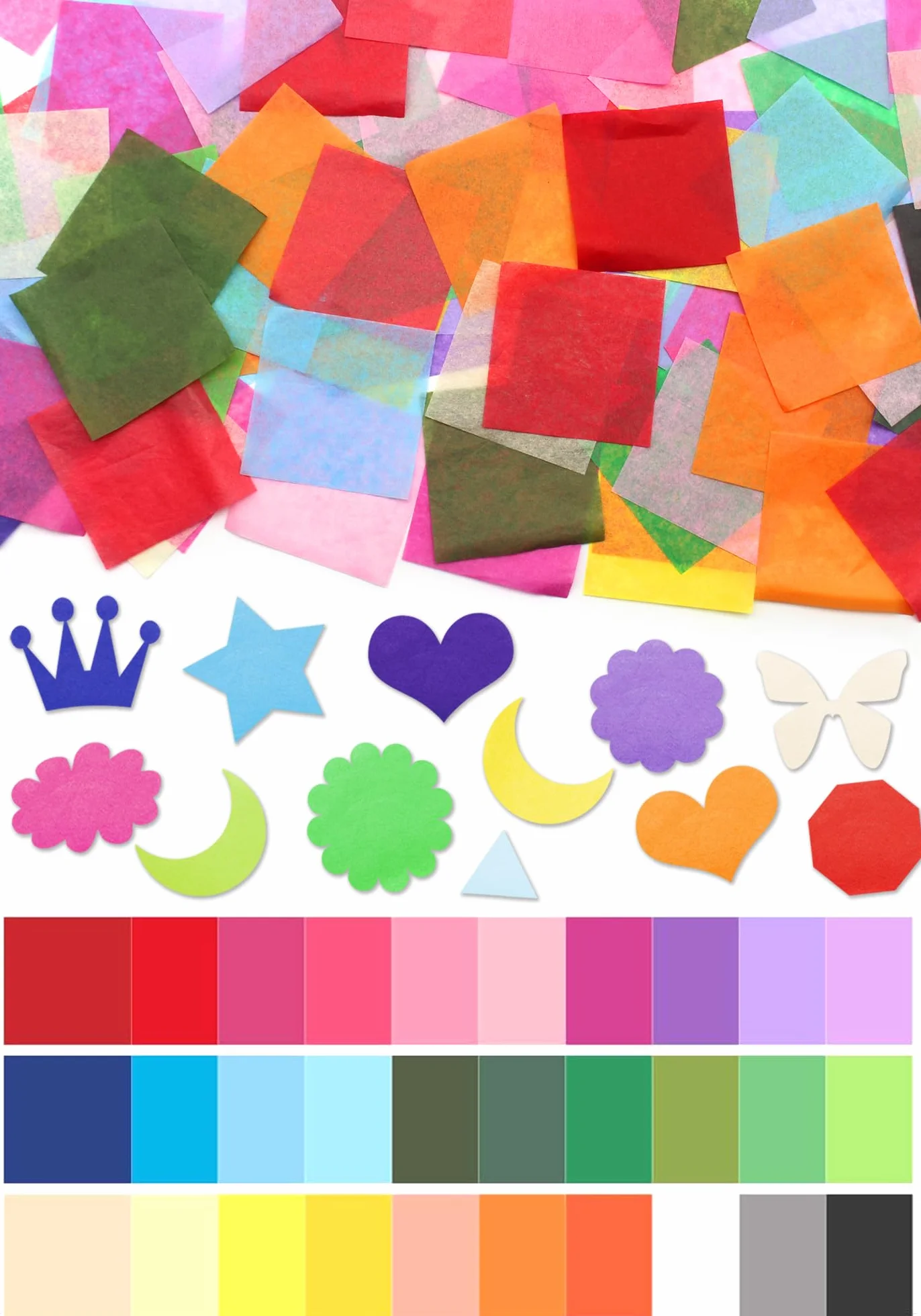 Cinvo 3600 quadrati di carta velina 3,0 cm x 3 cm, per mosaico arcobaleno, per artigianato, progetti fai da te, scrunch, attività artistiche in classe e molto altro ancora, 30 colori assortiti