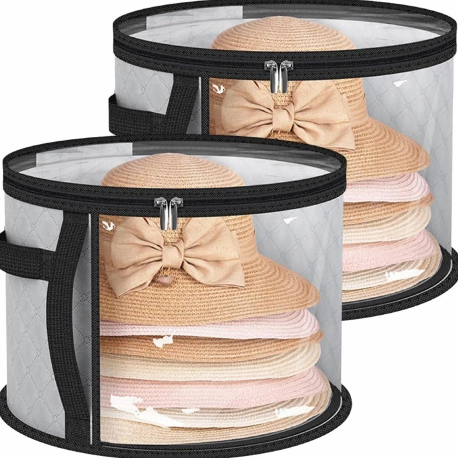 Portacappelli Trasparente per 7 Cappelli, Custodia da Viaggio Grigio 2 Pezzi