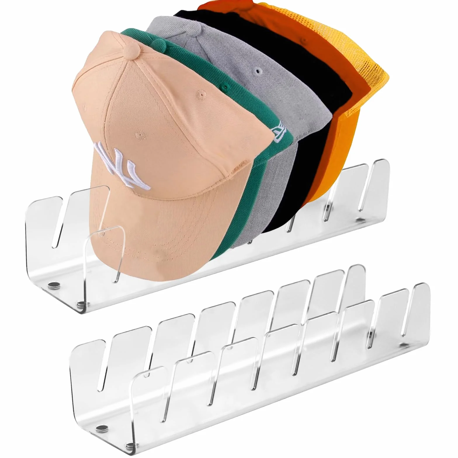 Set da 2 Porta Cappelli in Acrilico Trasparente, Organizzatore per 14 Cappellini, Autoportante Salvaspazio