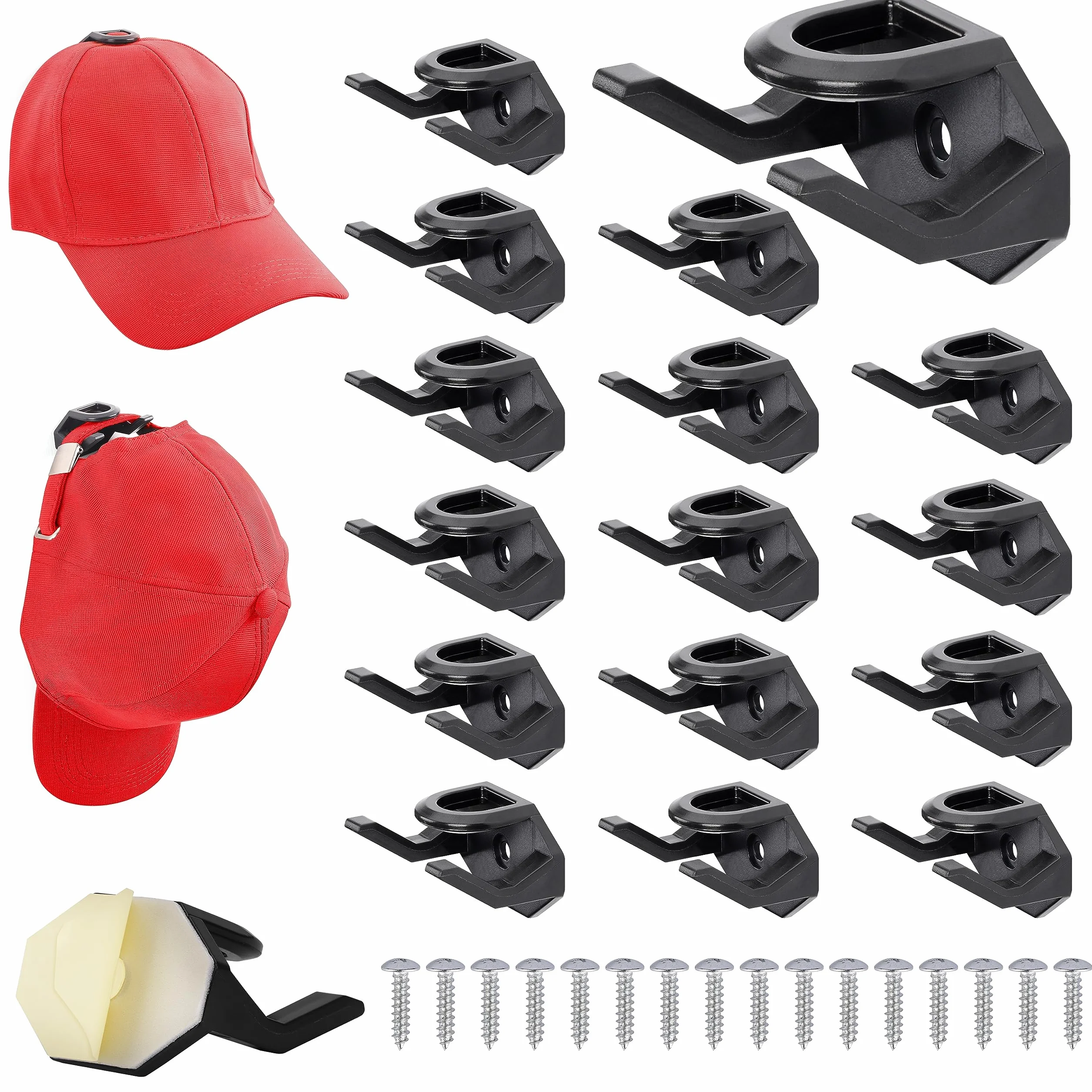 BELLE VOUS Ganci Adesivi Neri per Cappelli - Confezione da 16 - Porta Cappelli Muro