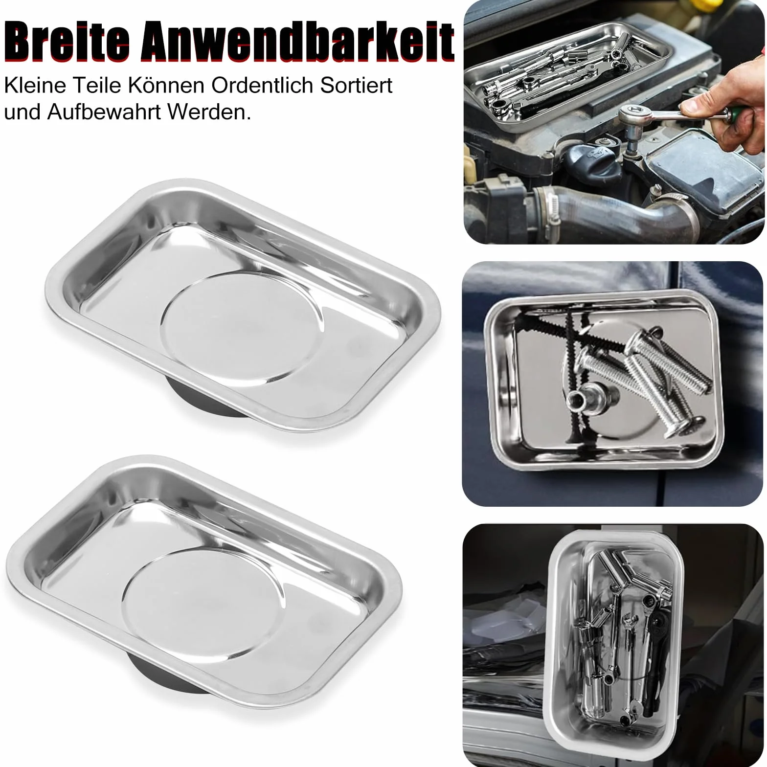 Set da 4 Pezzi Magnetschale Officina – Vassoio Magnetico Acciaio Inox per Tenere Viti, Bulloni, Supporto Magnetico Utensili, Porta Bit Magnetiche per Officina e Scaffale Garage