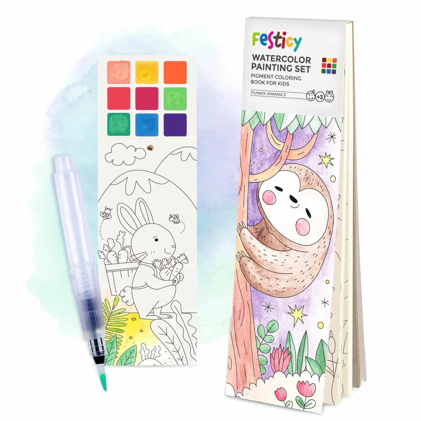 FESTICY Libro da Colorare ad Acqua per Bambini I 25 Pagine con Pennello Serbatoio I Giochi di Viaggio Senza Sporco I Regalo Compleanno 4+ Anni I Attività Educativa Creativa
