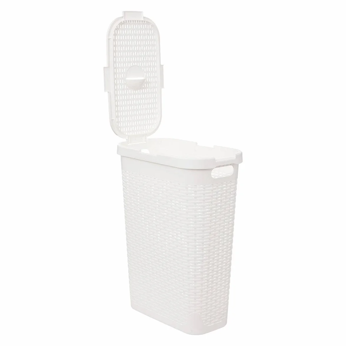 5five - Cesto portabiancheria sottile in rattan 40L grigio bianco - Fori di ventilazione - Coperchio - Maniglie ergonomiche per un facile trasporto - Cesto portaoggetti in plastica