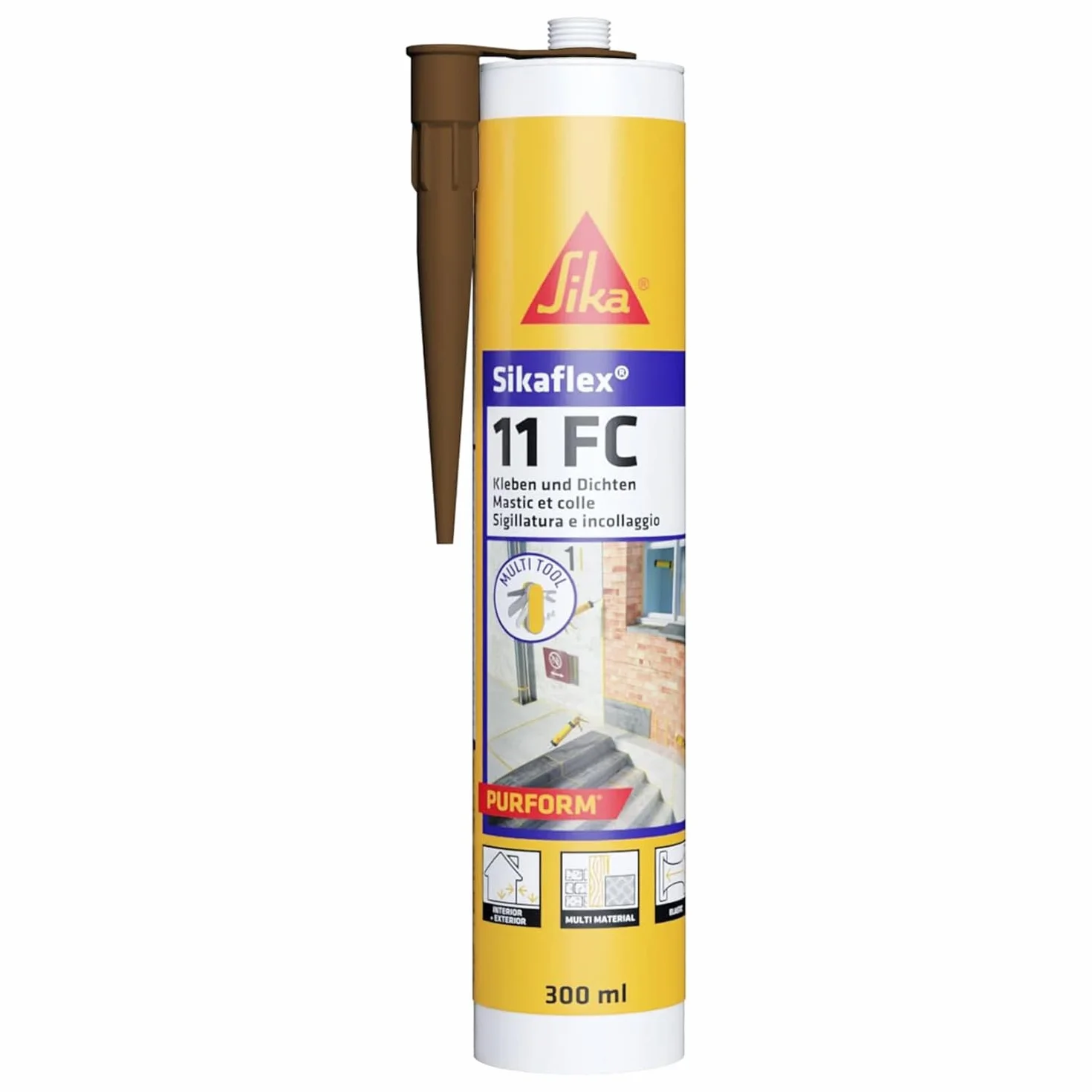 SIKA - Sigillante adesivo universale - Sikaflex 11 FC Purform, Marrone - Perfetto per legno e finiture scure - Incolla e sigilla con risultati estetici perfetti e duraturi - 300ml