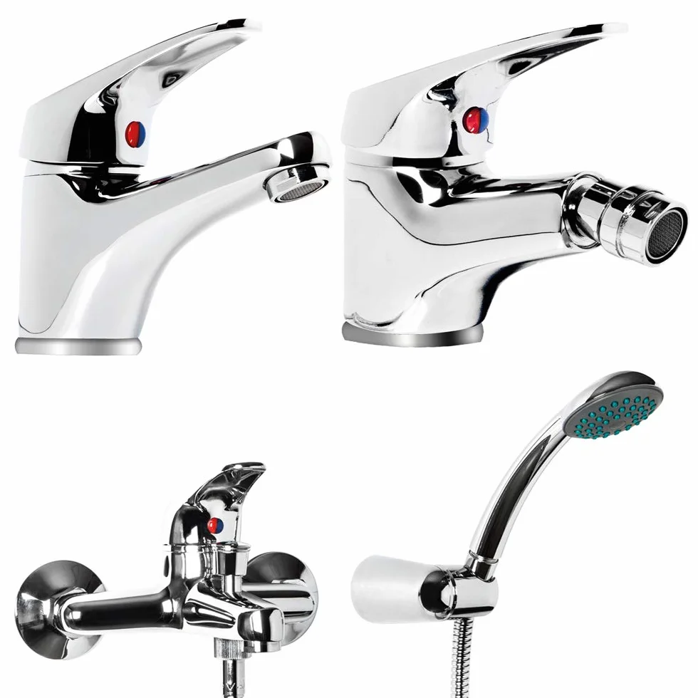 Tris Rubinetto Miscelatore Lavabo Bagno + Bidet + Miscelatore Esterno Vasca Con Deviatore M Cromato