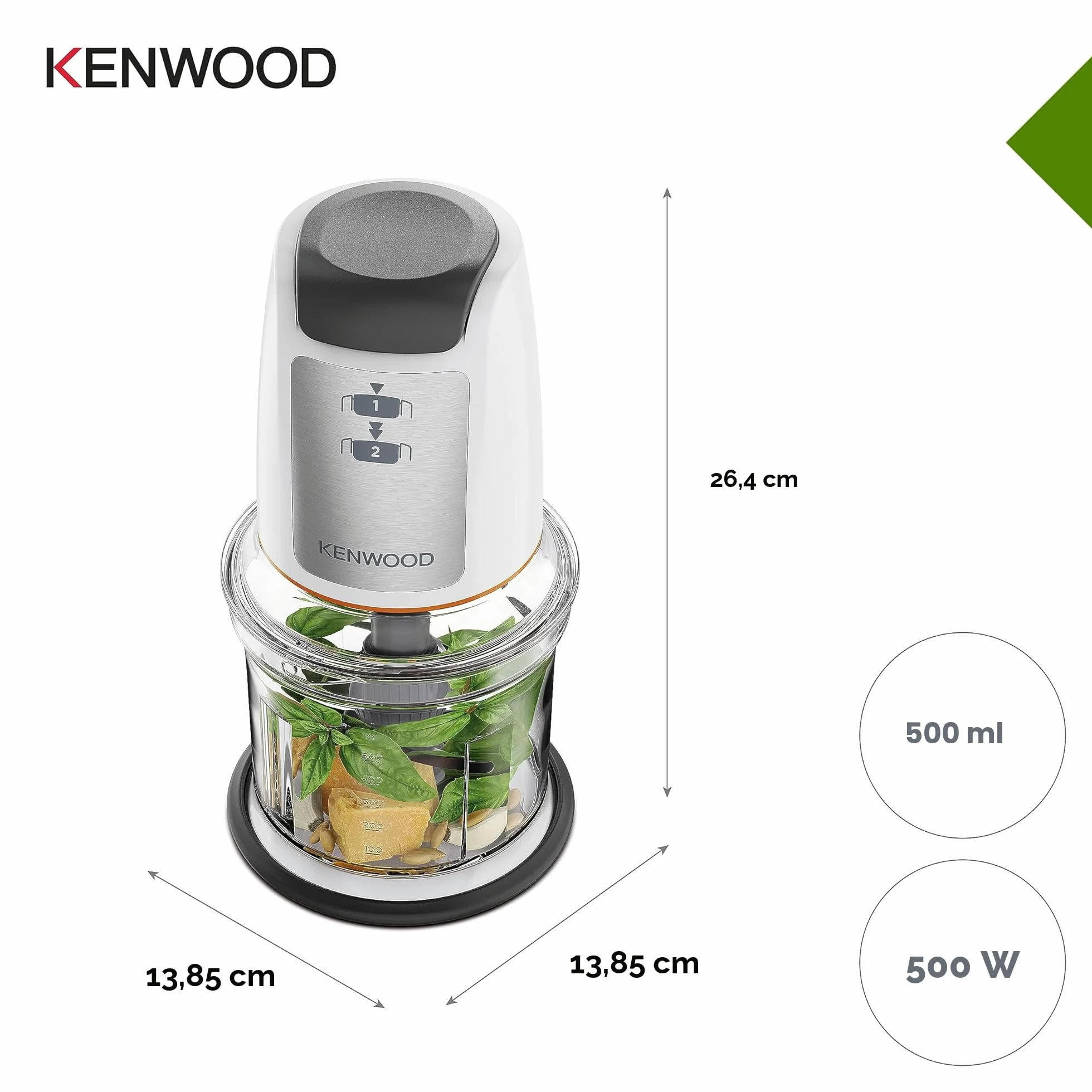 Kenwood Chopper CHP61.100WH 500W 0.5L 2 velocità Sistema a quattro lame Bianco/Silver