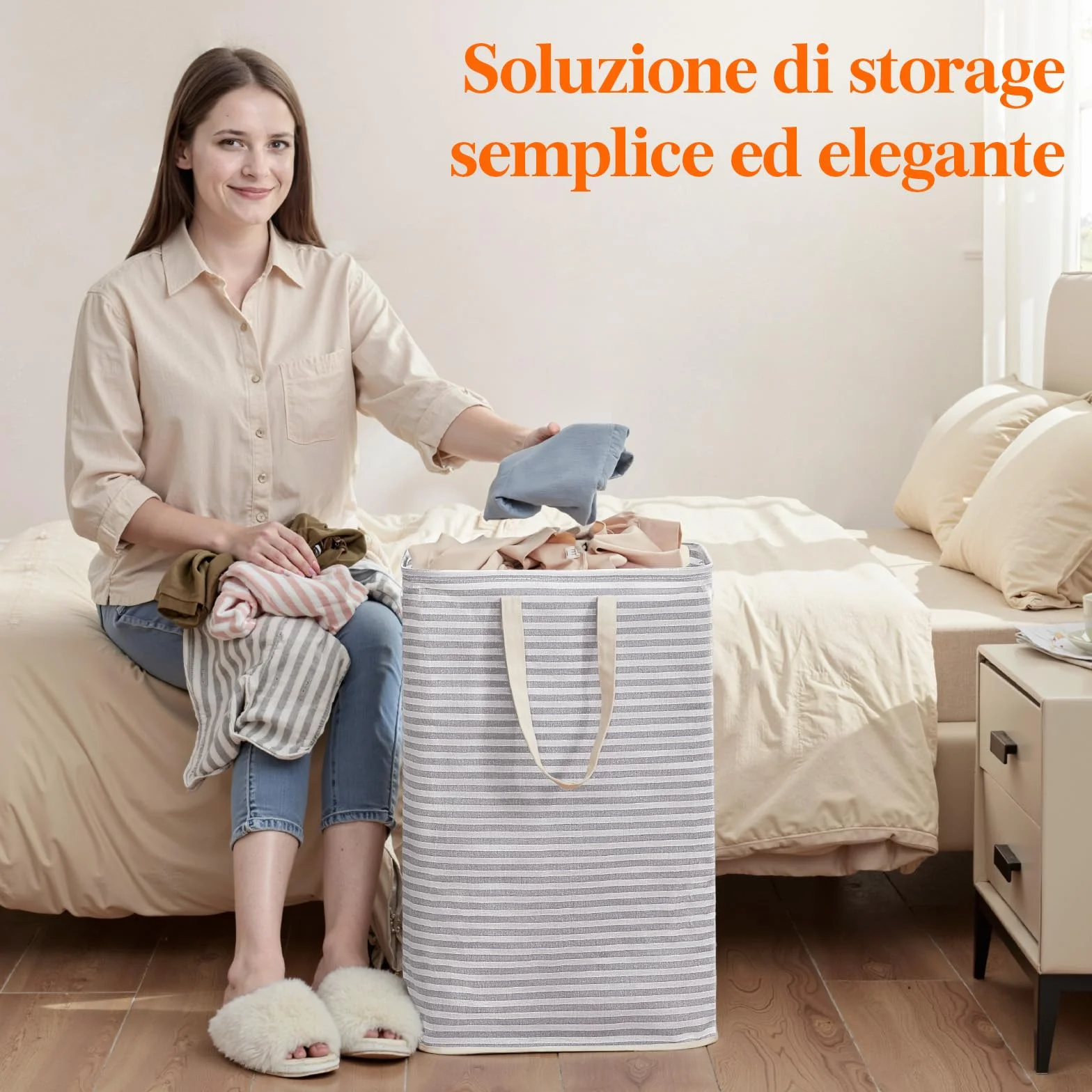 Lifewit Cesto Portabiancheria, Cesta Portabiancheria Pieghevole, Portabiancheria Sporca con Manici Allungati, Laundry Basket per Camera da Letto, Bagno e Lavanderia75L, Grigio