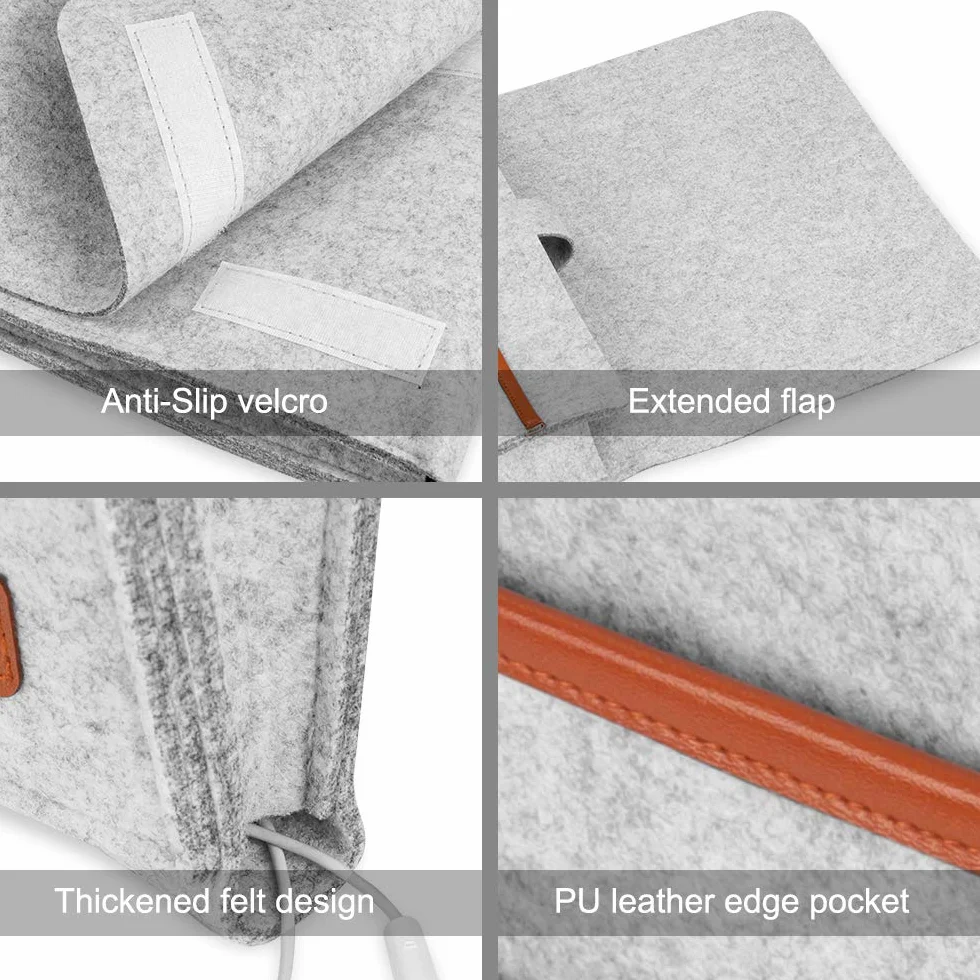 SIMBOOM Organizer per letto, 4 Tasche Portaoggetti per Letto o Divano, Borsa in feltro Comodino per iPad, Tavoletta, Riviste, Telecomando, Cellulare, Occhiali - Grigio Chiaro
