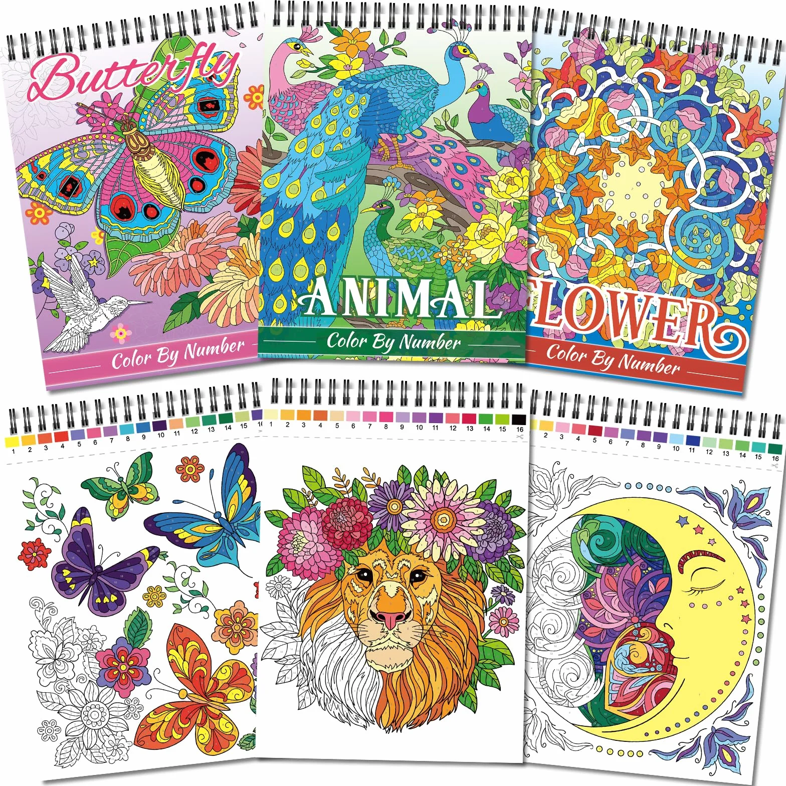 Kalysky 3 libri da colorare con i numeri adulti, libri da colorare per adulti temi-farfalla, animale, fiore,sollievo dello stress, Hobby creativi