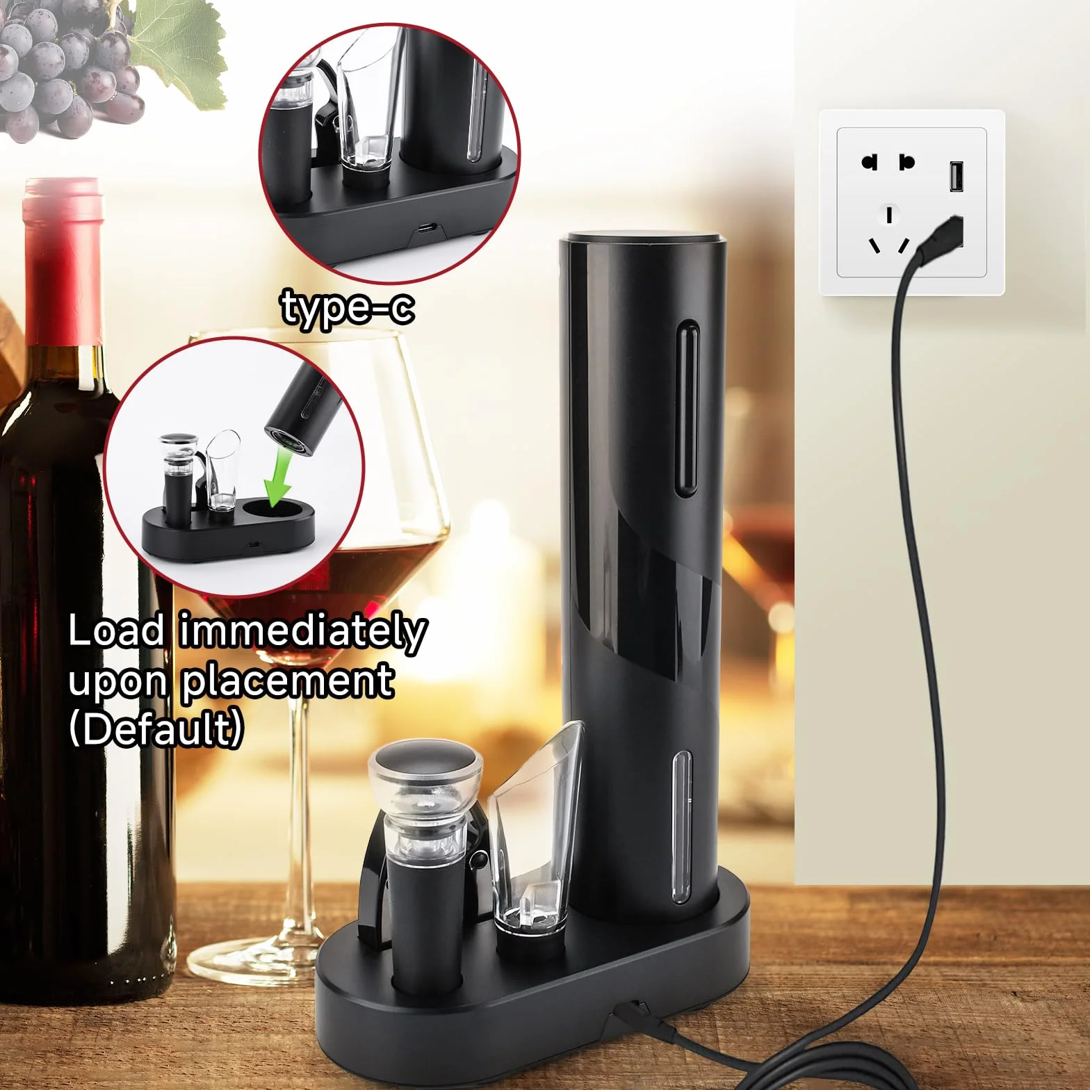 UCAMP 7 in 1 Elettrico Cavatappi Apribottiglie per Vino Professionale Set Regalo Uomo con Apriscatole Elettrico, Tagliafogli, Tappi Sottovuoto, Beccuccio per Versare, Sigillatura, Base di Ricarica