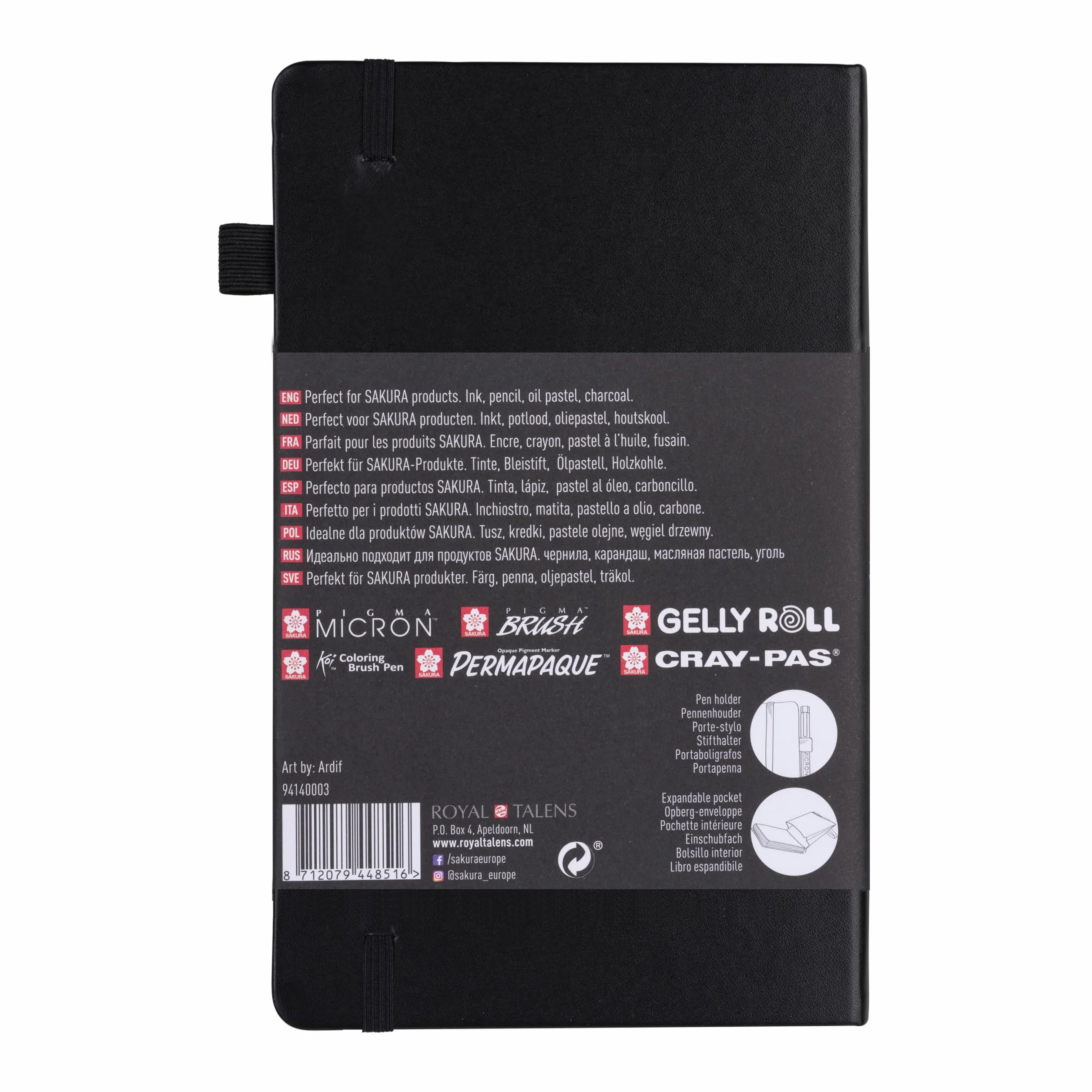 Sakura Sketchbook Nero | 13 x 21 cm, 140 g, 80 fogli | Sketchbook con copertina rigida per matita, pastello, inchiostro, guazzo