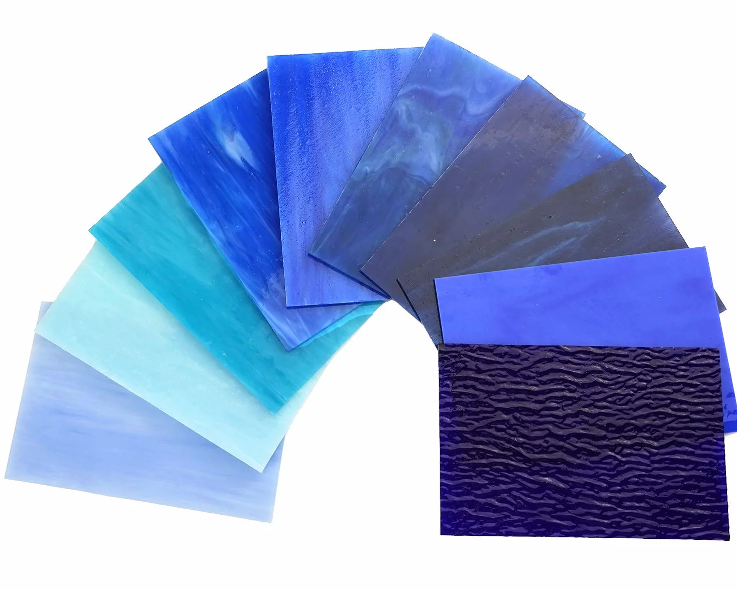 Lanyani 10 fogli di vetro colorato blu, 10,2 x 15,2 cm, opale, vetro Tiffany, texture miste