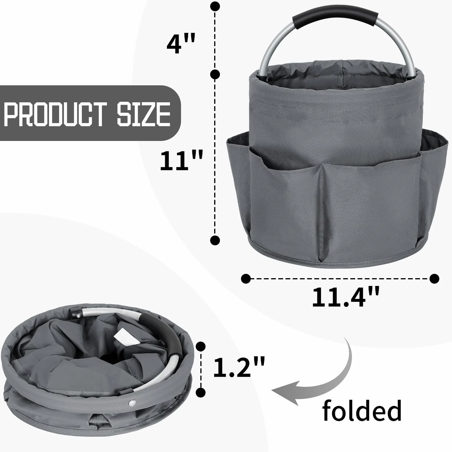 Contenitore per la pulizia con manico pieghevole, organizer tasche, borsa strumenti grigio