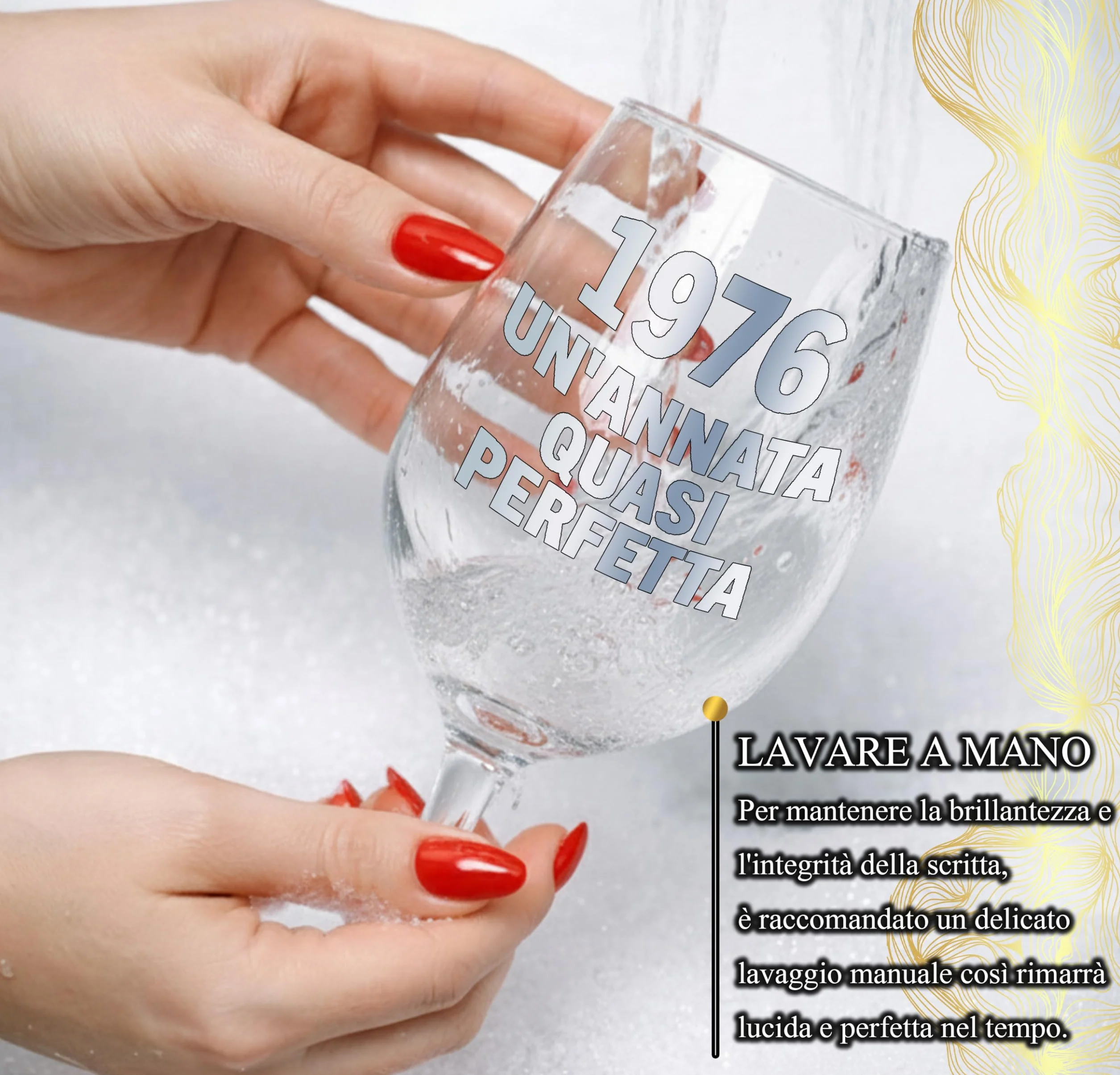 Calice Vino Personalizzato 50 ANNI - Bicchiere Piegato 440ml Cristallino Compleanno Regalo Originale 1976 con Scatola