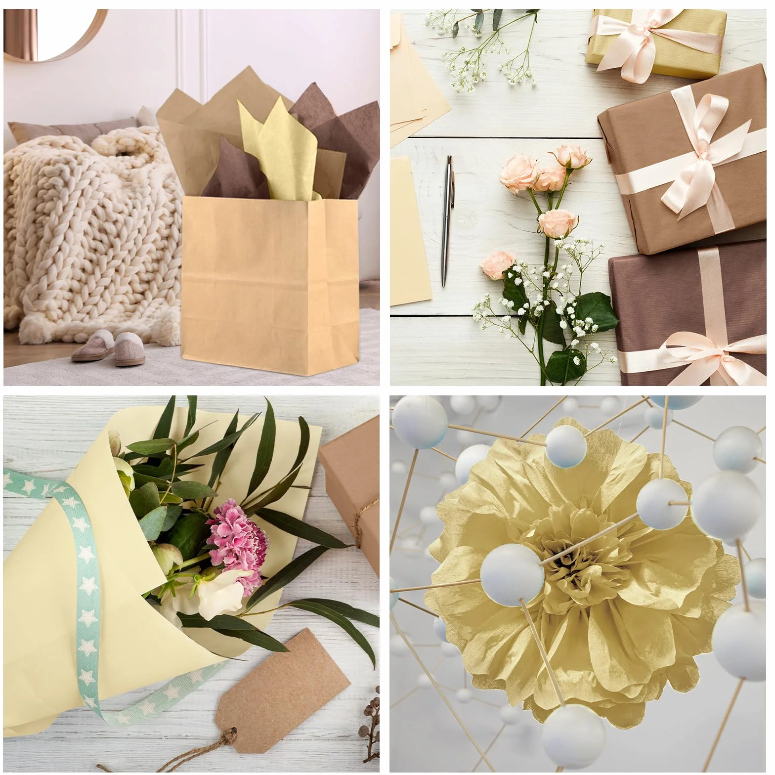 Bouiexye 60 fogli di carta velina marrone kraft, carta velina multicolore sfusa, carta da regalo per fai da te, arte, fiori, compleanno, baby shower, festa, festival