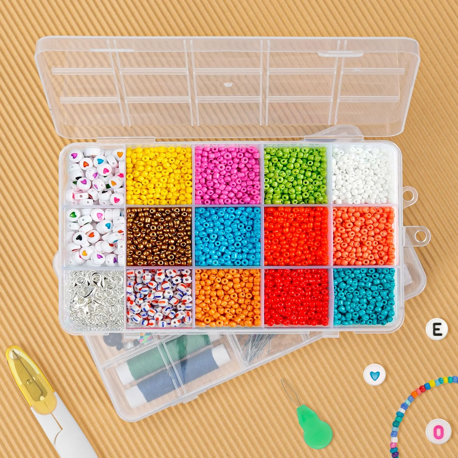 Scatole Plastica con Coperchio 2 Pezzi 15 Scomparti Porta Oggetti
