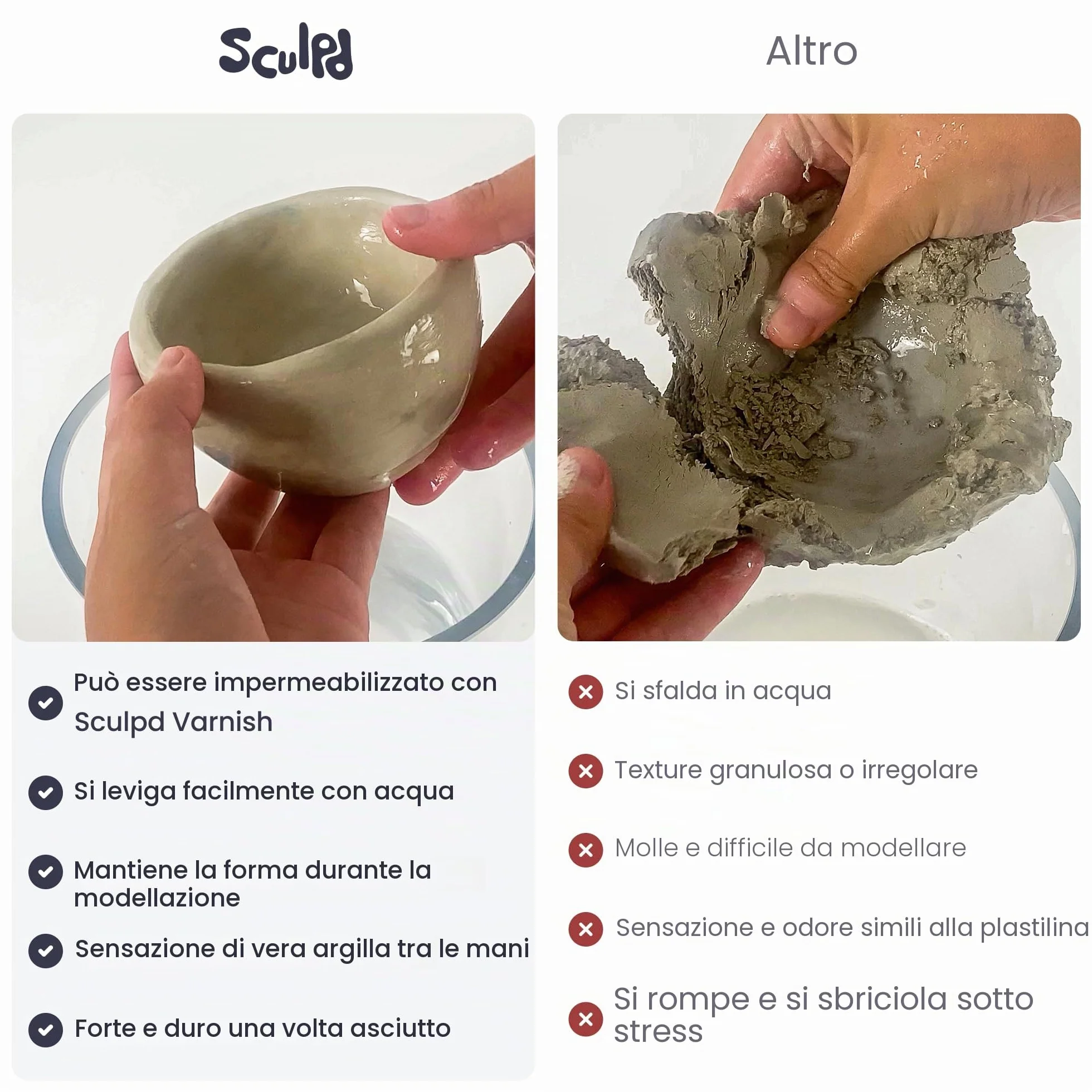 Sculpd Argilla secca all'aria di alta qualità, 1 kg, borsa in ceramica per adulti, argilla da modellare morbida, argilla autoindurente, adatta per progetti artistici e artigianali, ceramica per