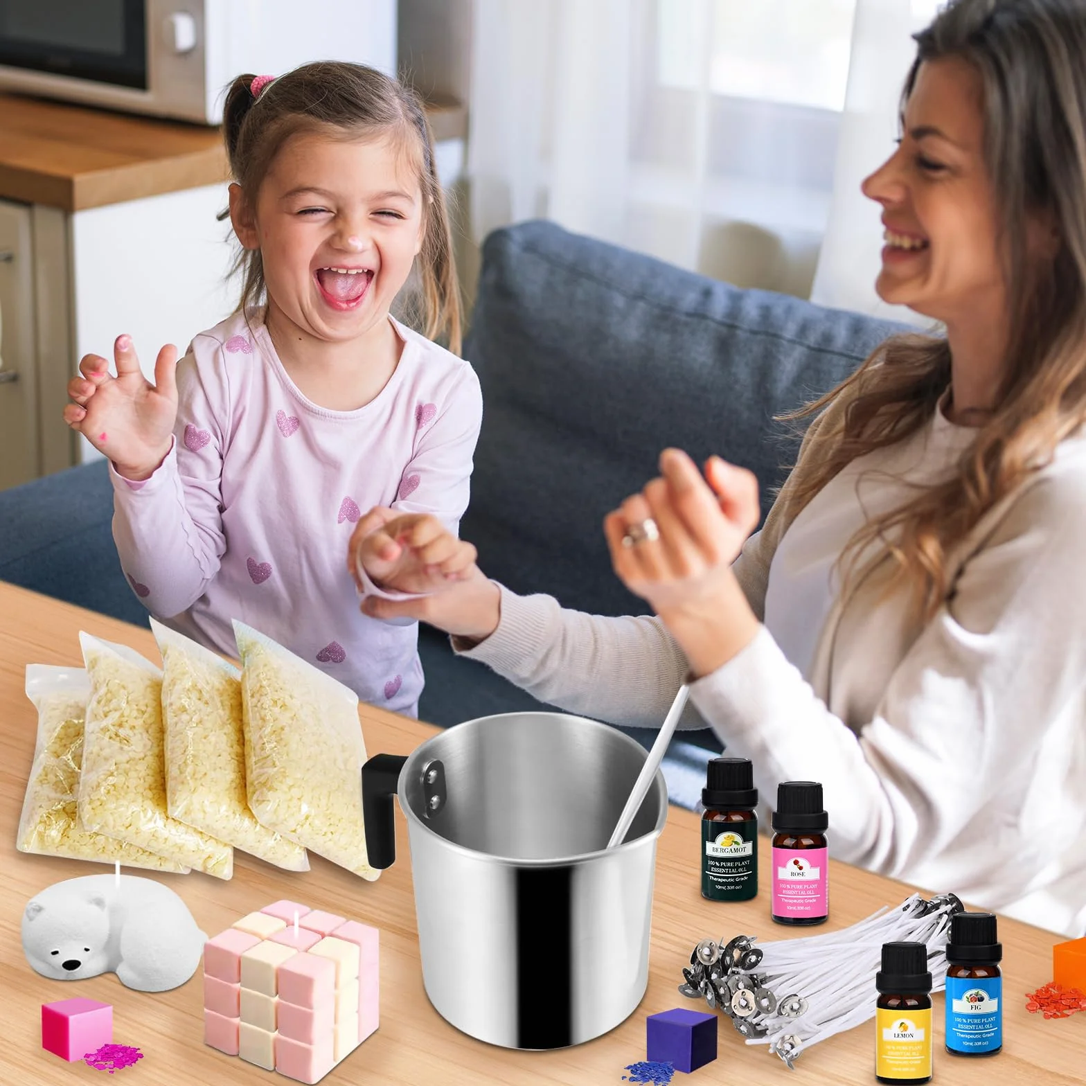 SAMISO Set di candele fai da te, kit per la produzione di candele, 8 colori delle candele, vaso da 1,2 l e stoppino per candele, 4 lunghezze