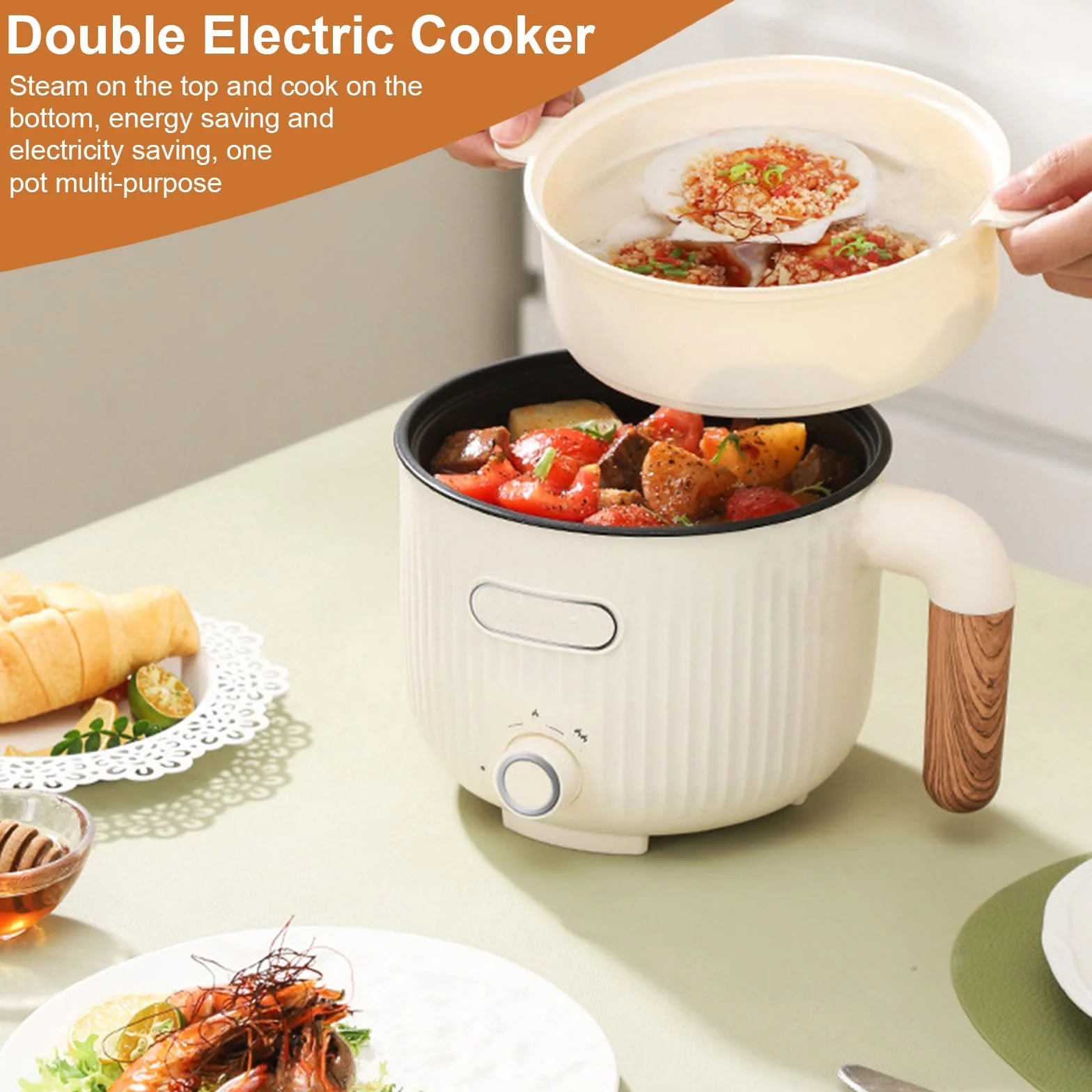 Elettrico Hot Pot, Portatile Mini Antiaderente Multicooker Con Cestello a vapore, In Acciaio Inox Elettrico Pentola Padella, Doppio Controllo Potenza Riscaldamento Veloce, Rapido Ramen Fornello