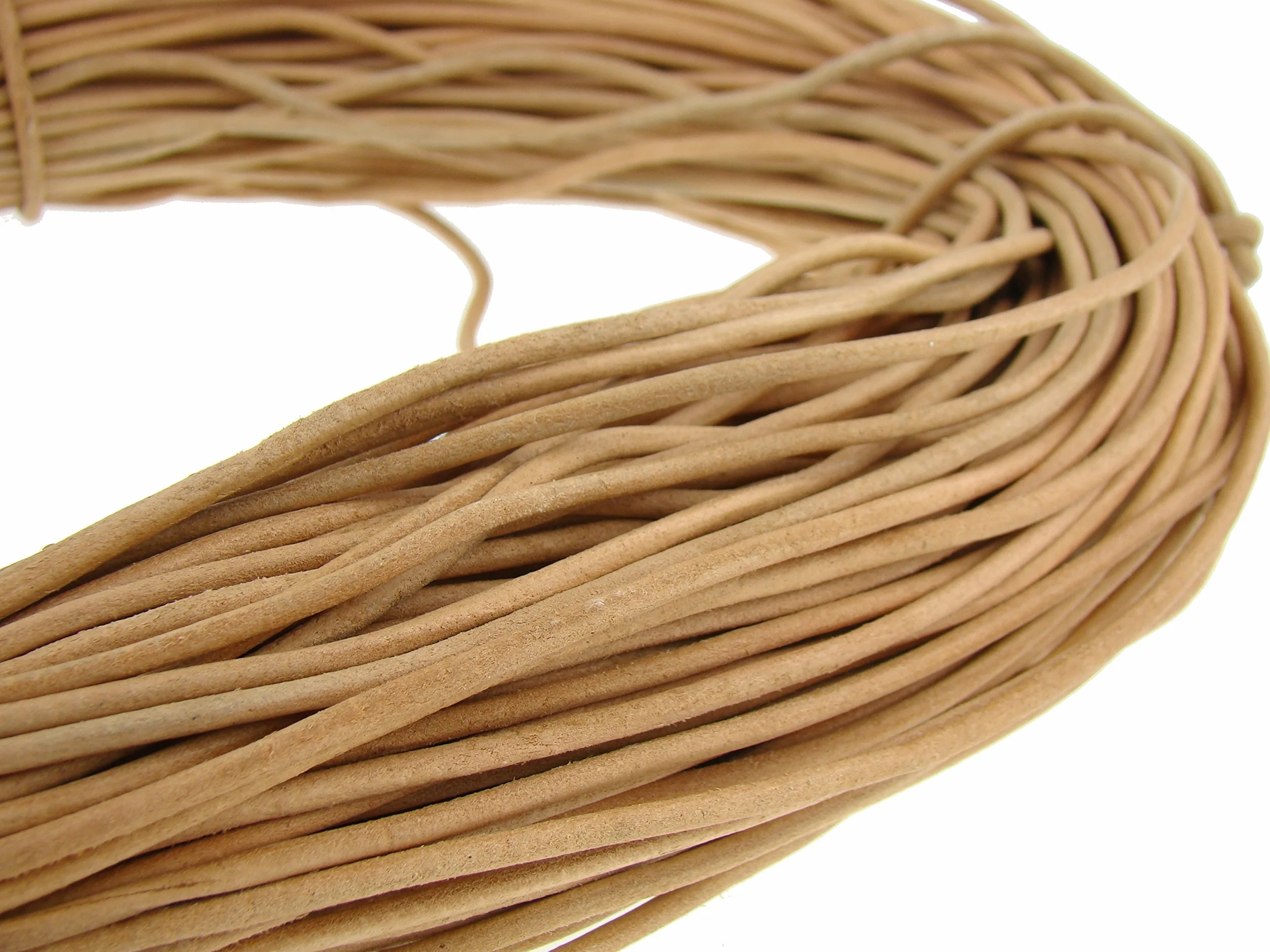 Cordino rotondo in cuoio, 3 mm,naturale-, naturale, 5 metri