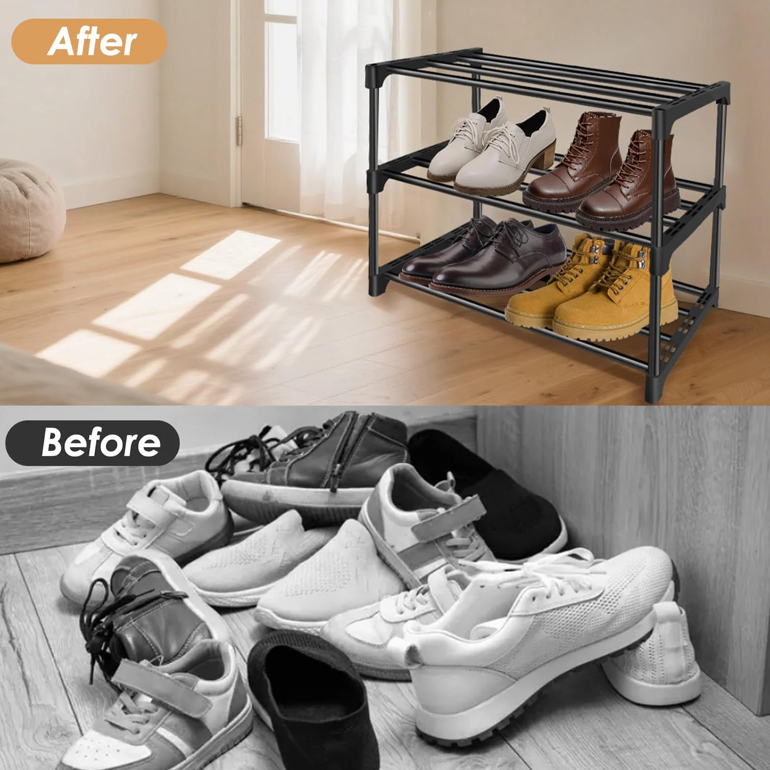 Scarpiera Ingresso a 3 Livelli, Scarpiera Piccola Portascarpe da Armadio Organizer Scarpe Salvaspazio in Metallo Slim Shoe Rack per Soggiorno Corridoio Camera da Letto, Nero