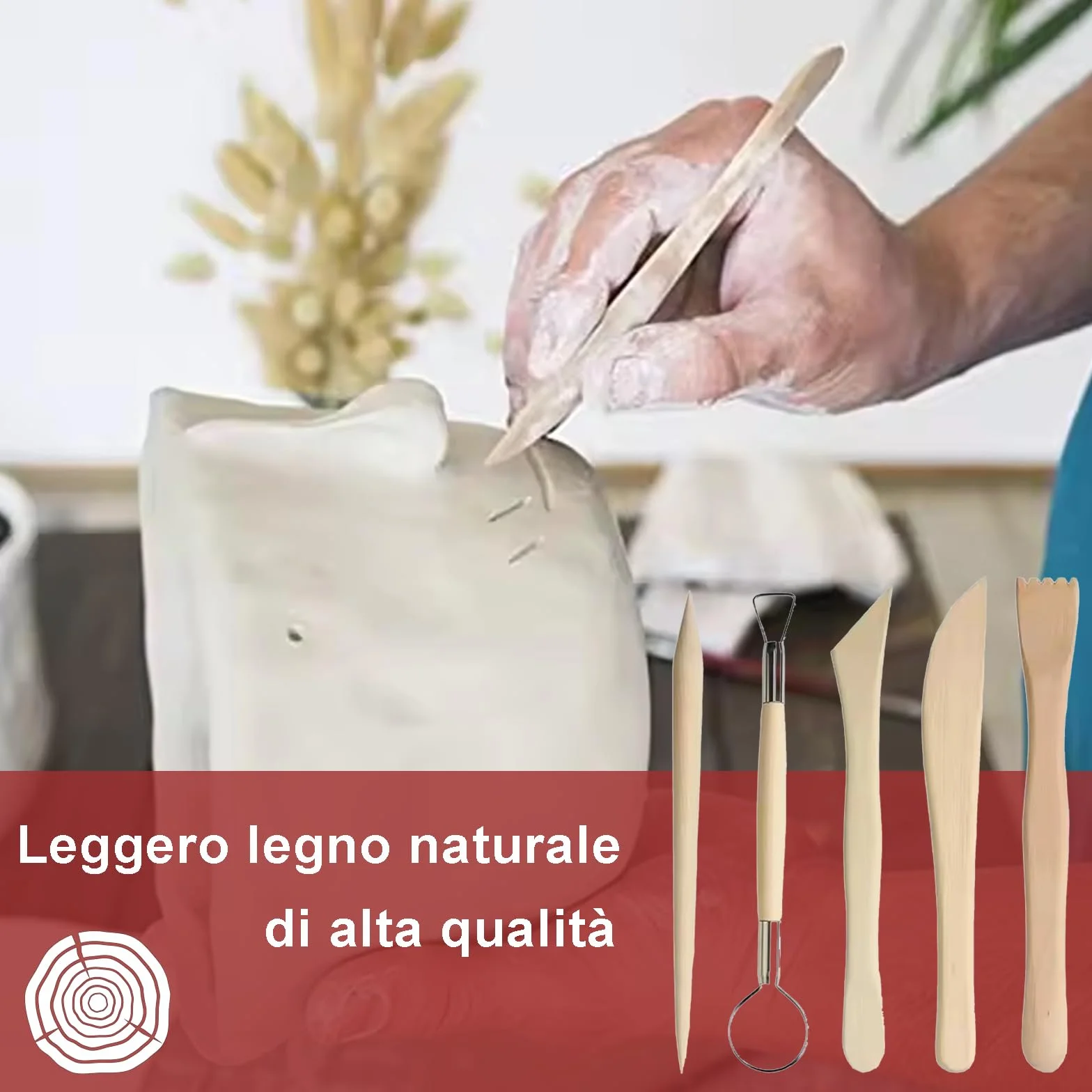5 Strumenti per Modellare Argilla Professionali in Legno di Faggio, Sculpture Tools Set, Attrezzi per Modellazione di Das e Ceramica, Stecche di Legno e Mirette per Argilla – Kit 5 Utensili