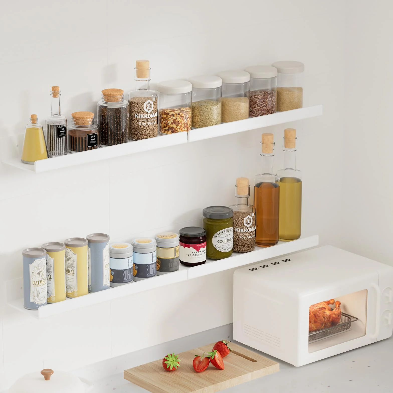 Gucass 4 Pezzi Acrilico Mensole da Muro Senza Foratura, Bianco Mensole da Parete 30cm, Mensola Adesiva Floating Shelves, per Cameretta, Bagno, Cucina, Salotto, Camera, Studio