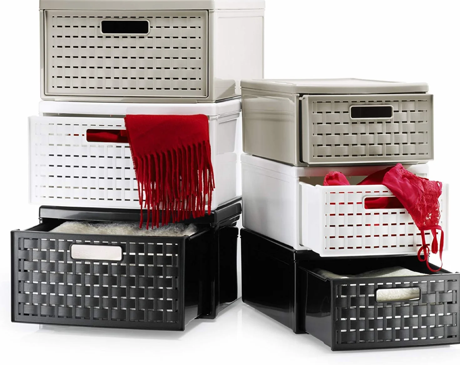 Rotho Country Cassettiera 8.3 l con 1 cassetto in rattan, Plastica PP senza BPA, Bianco, Piccolo, 8.3l, 35.0 x 26.0 x 14.5 cm