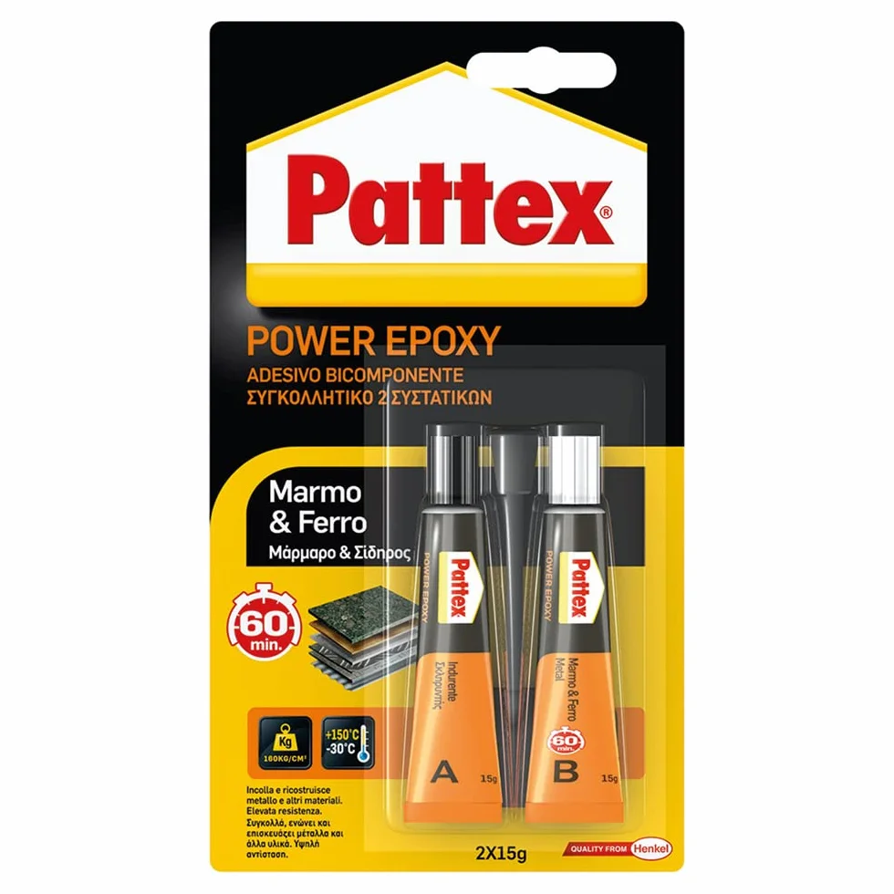 Pattex 1659548 Adesivo Epossidico per Marmo e Ferro, 15 g + 15 g