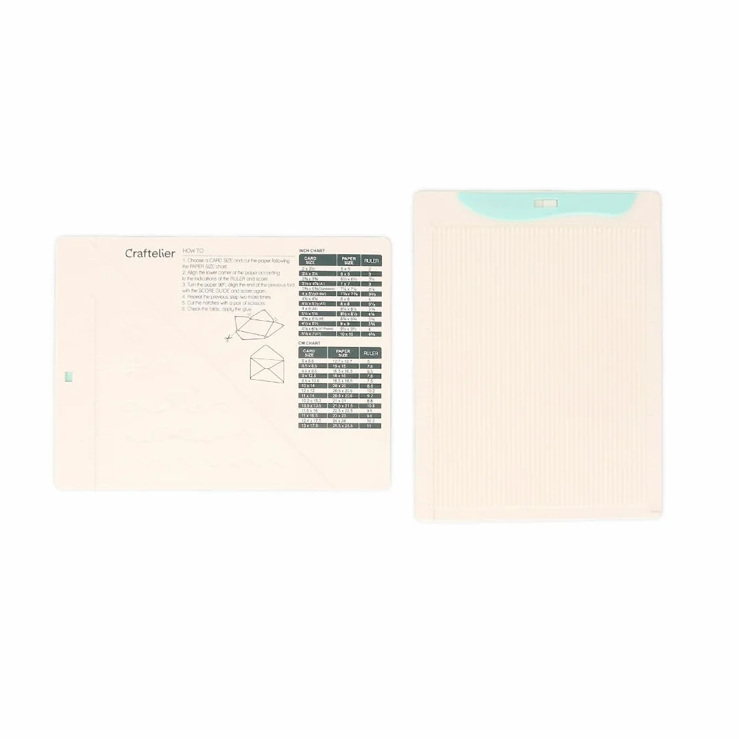 Craftelier - Mini tavola per marcatura + pieghevole turchese + guida per creare buste | Ideale per scrapbooking e artigianato | Misure in cm e pollici | Dimensioni 21,4 x 16 cm
