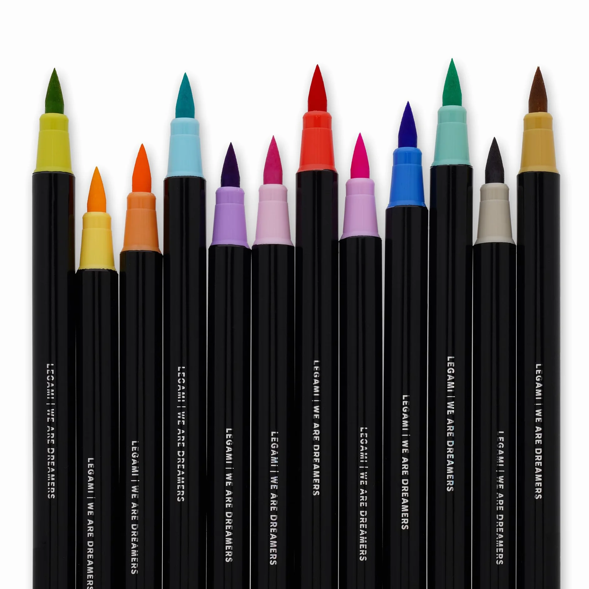 Legami - Set di 12 Pennarelli con Punta Pennello - Brush Markers, Punta Flessibile in Fibra di Nylon, Pennarelli 12 Colori Pastello, Tratti Fluidi e Larghezze Variabili, Diametro Pennarello 1 cm