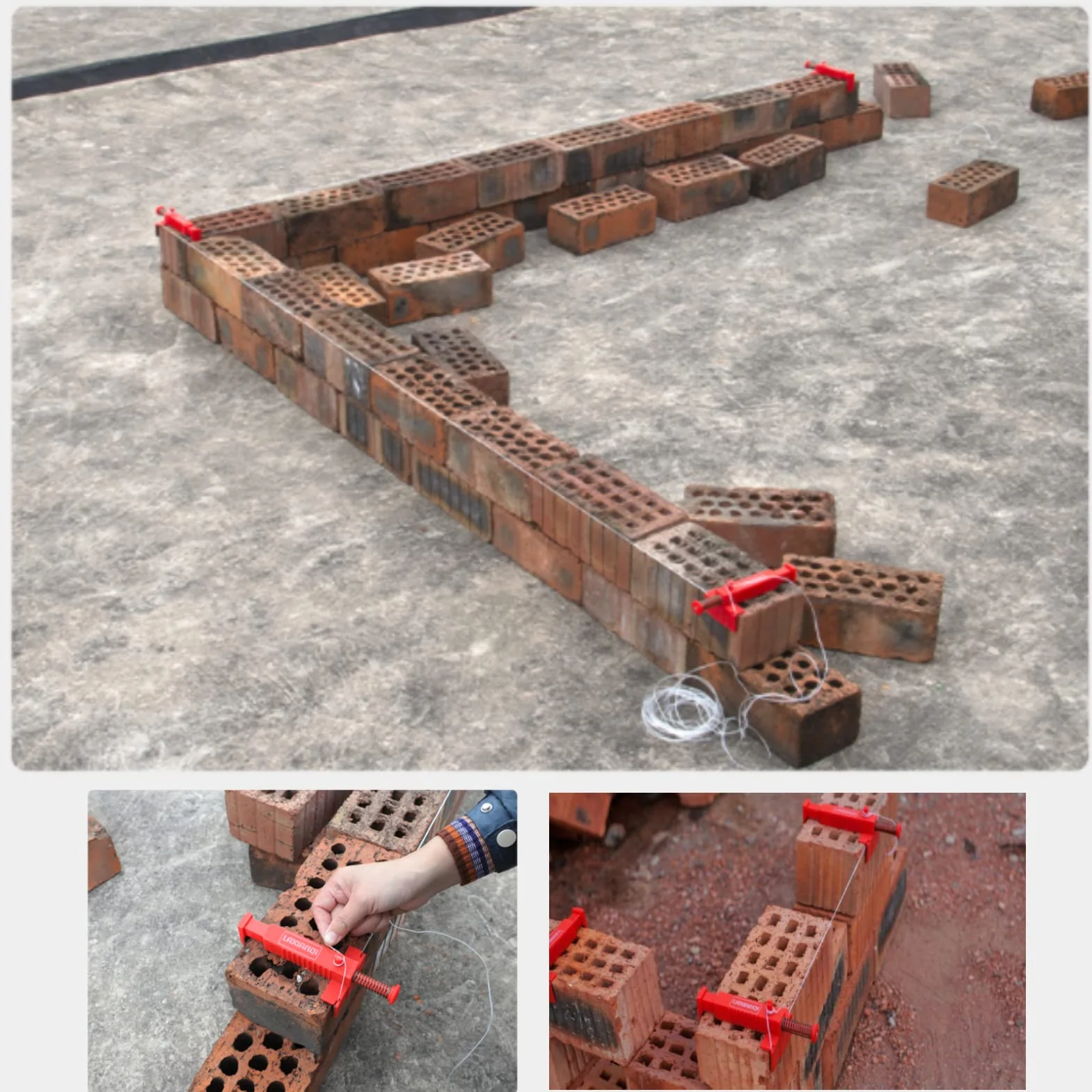 2Pcs Brick Liner Runner, Morsetti per Muratura in Plastica Strumento per Muratura a Cassetto, per la Costruzione di Edifici, Wallworker(rosso)