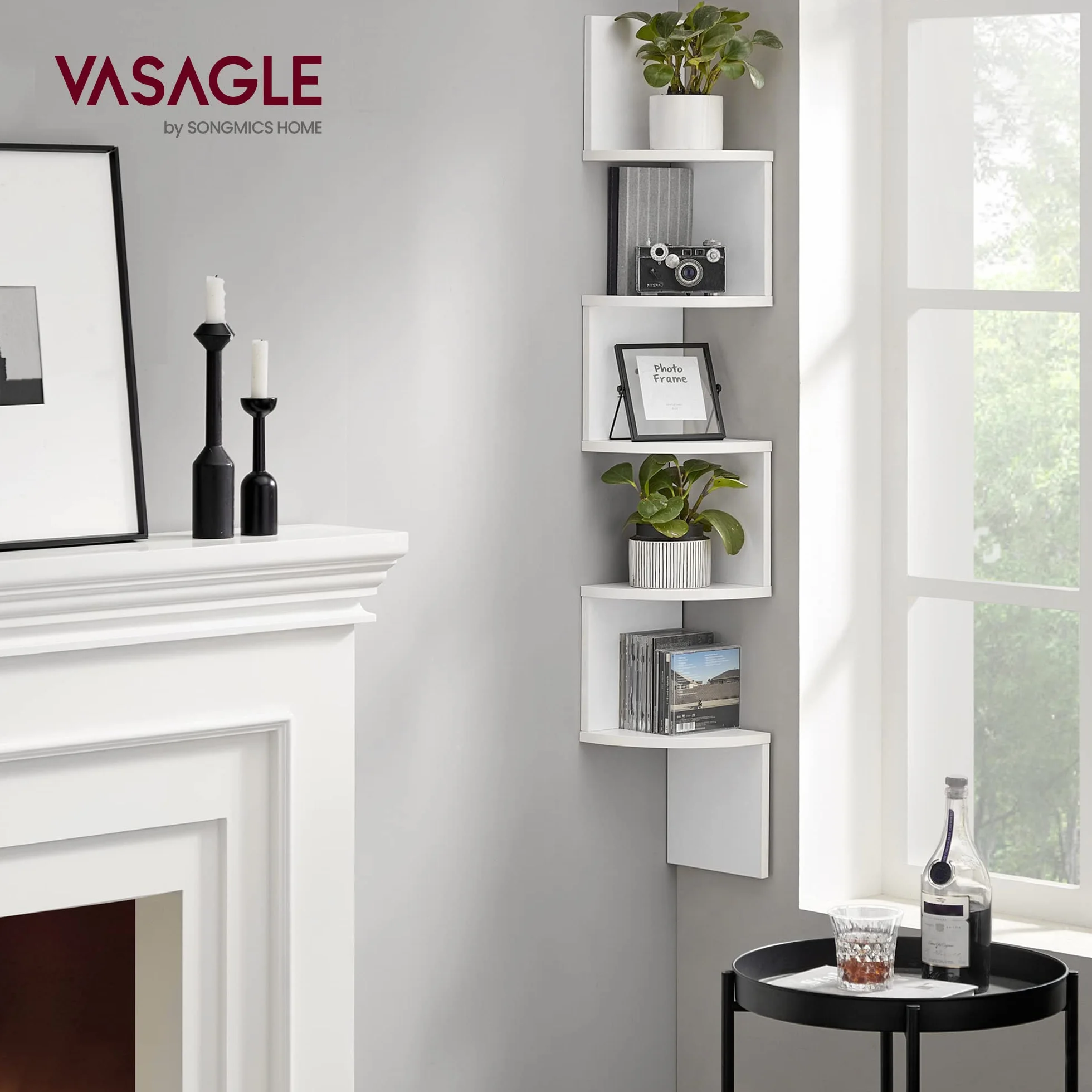 VASAGLE Libreria Angolare, Mensola Angolare da Muro, Scaffale da Parete a 5 Ripiani, 126 x 20 cm, in Camera da Letto Soggiorno Bagno Studio, Porta Piante, Bianco Nuvola LBC20WT