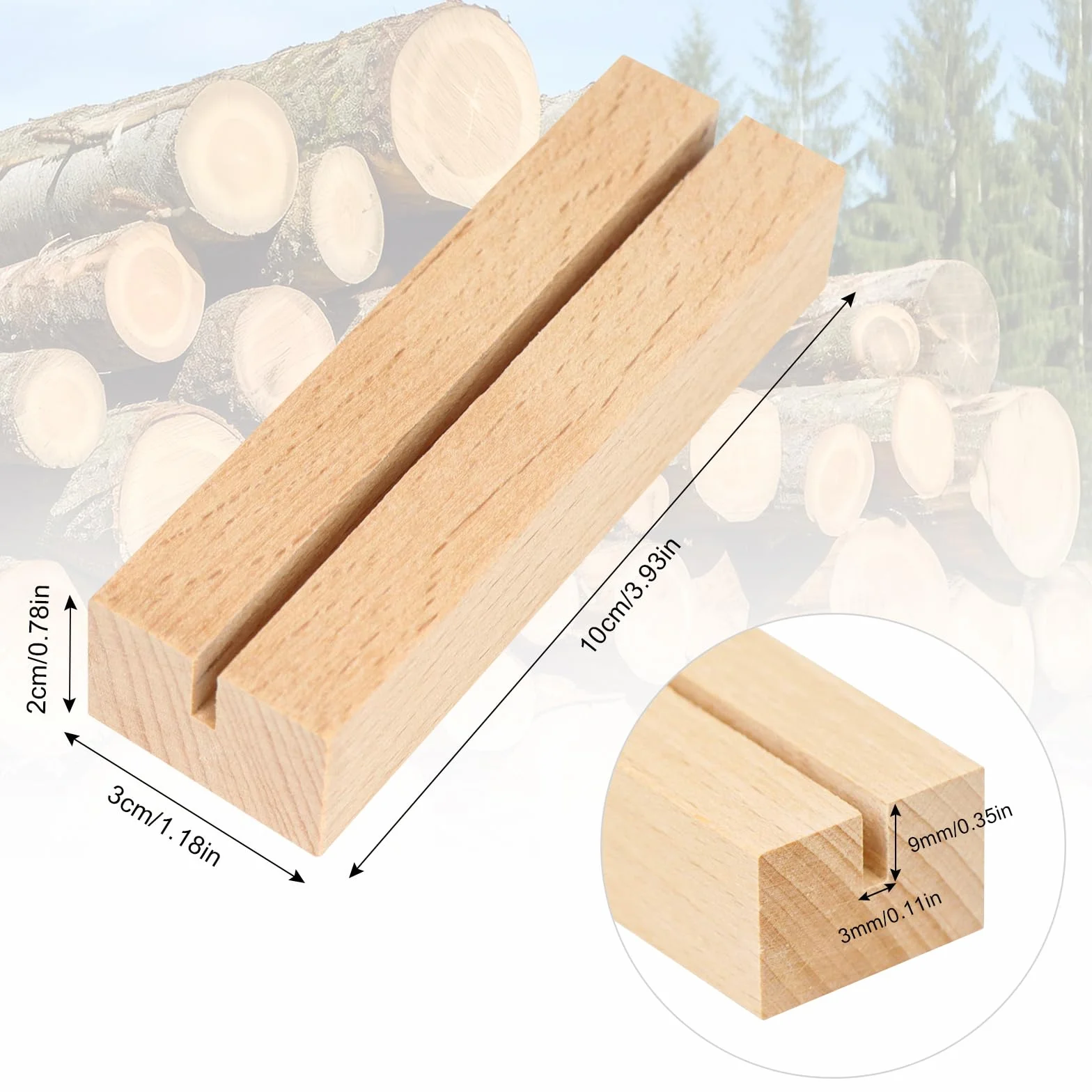 Set di 20 pezzi di portacartoline in legno, portabiglietti da visita in legno 10×3×2cm con spazio di 3mm, blocchi di legno stabili per cartoline, portabiglietti da menu per feste nuziali