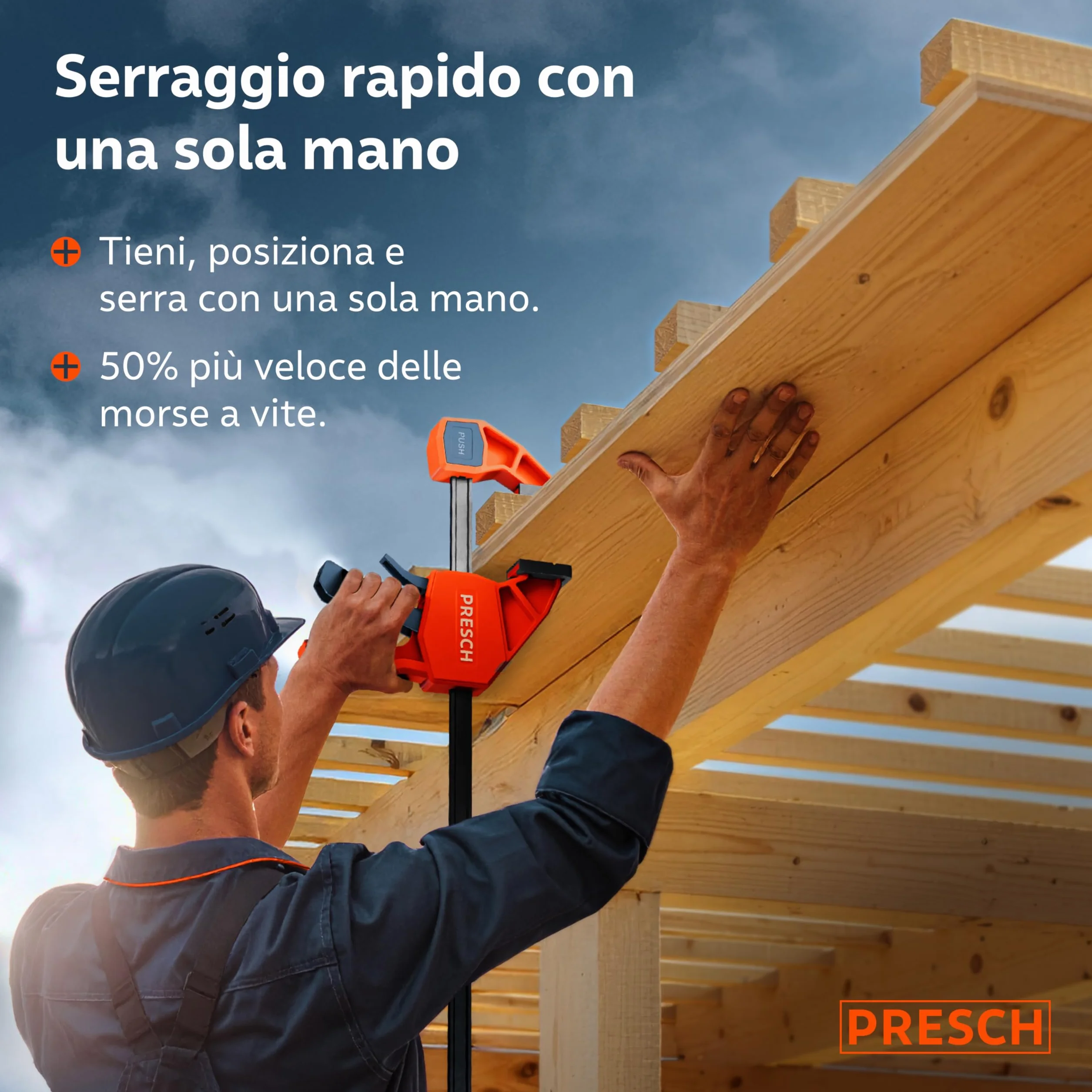Presch Morsetti da falegname 300mm e 600mm 4 pz - Set di morsetti con forza di serraggio di 150 kg - Acciaio al carbonio e corpo rinforzato in fibra di vetro - Con funzione divaricazione