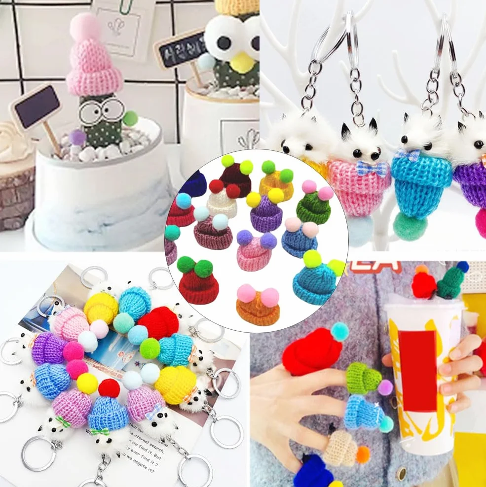 50 Pezzi Mini Cappelli Lavorati a Maglia,Piccolo Cappello di Peluche DIY, Cappelli da Babbo Natale, Cappello Piatto da Vino,Cappello da Bambola per Decorazione,Artigianali DIY